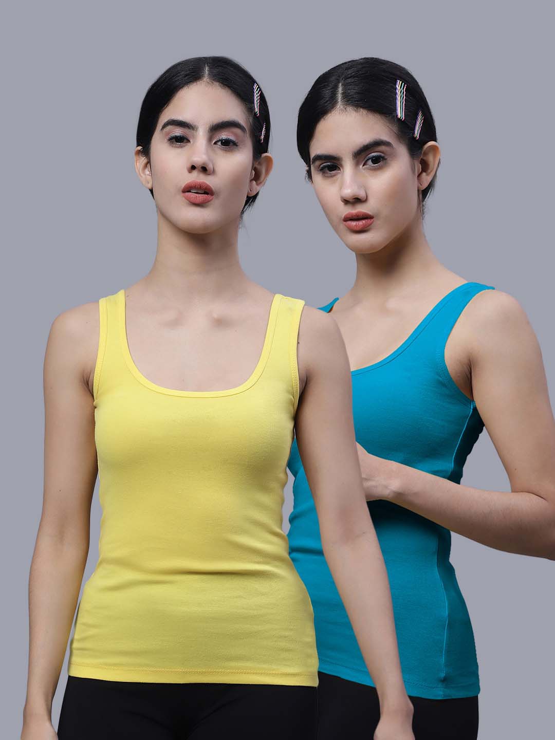

FBAR Pack Of 2 Scoop Neck Skin Friendly Cotton Tank Top, Yellow