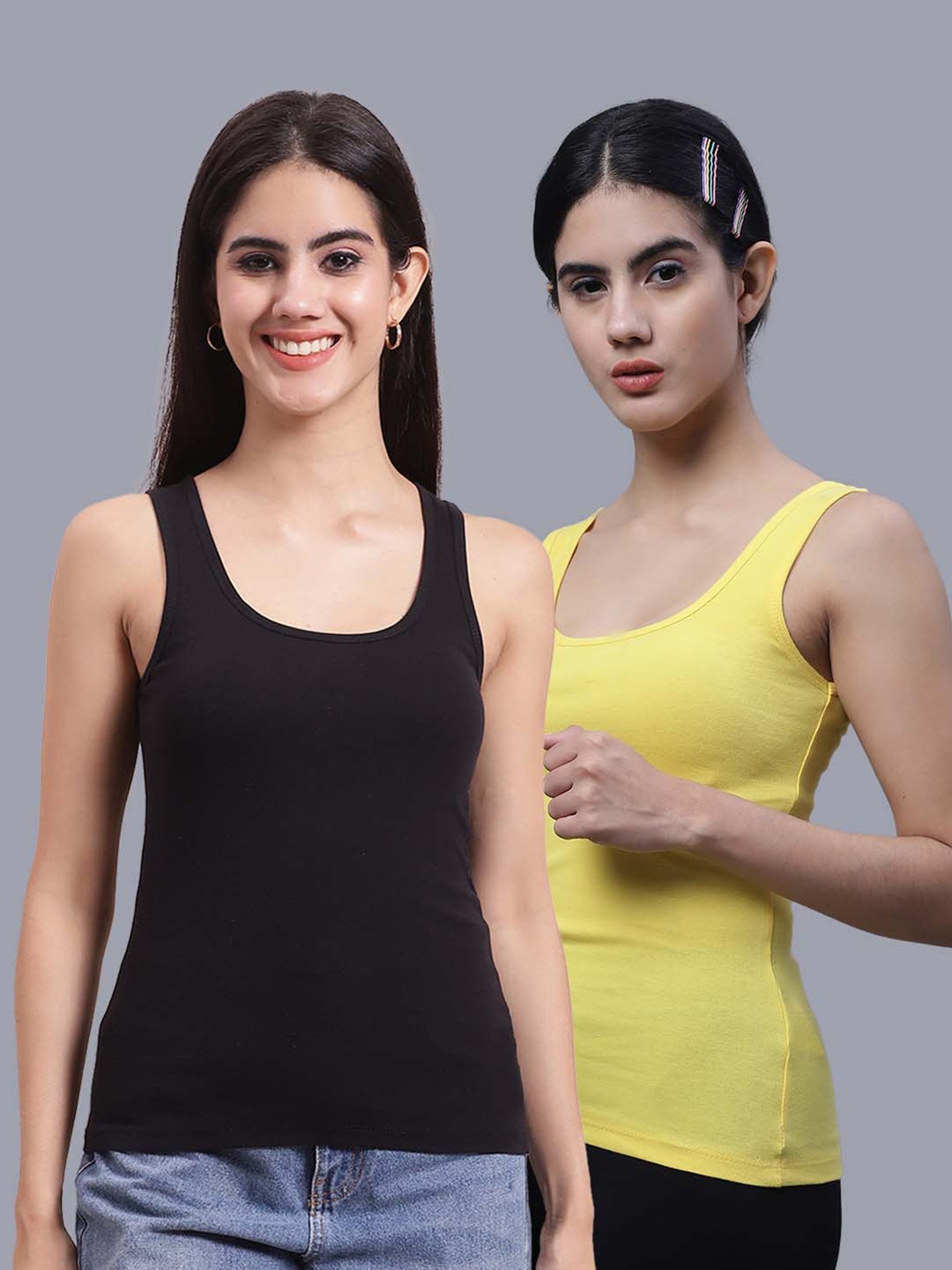 

FBAR Pack Of 2 Scoop Neck Cotton Tank Top, Black