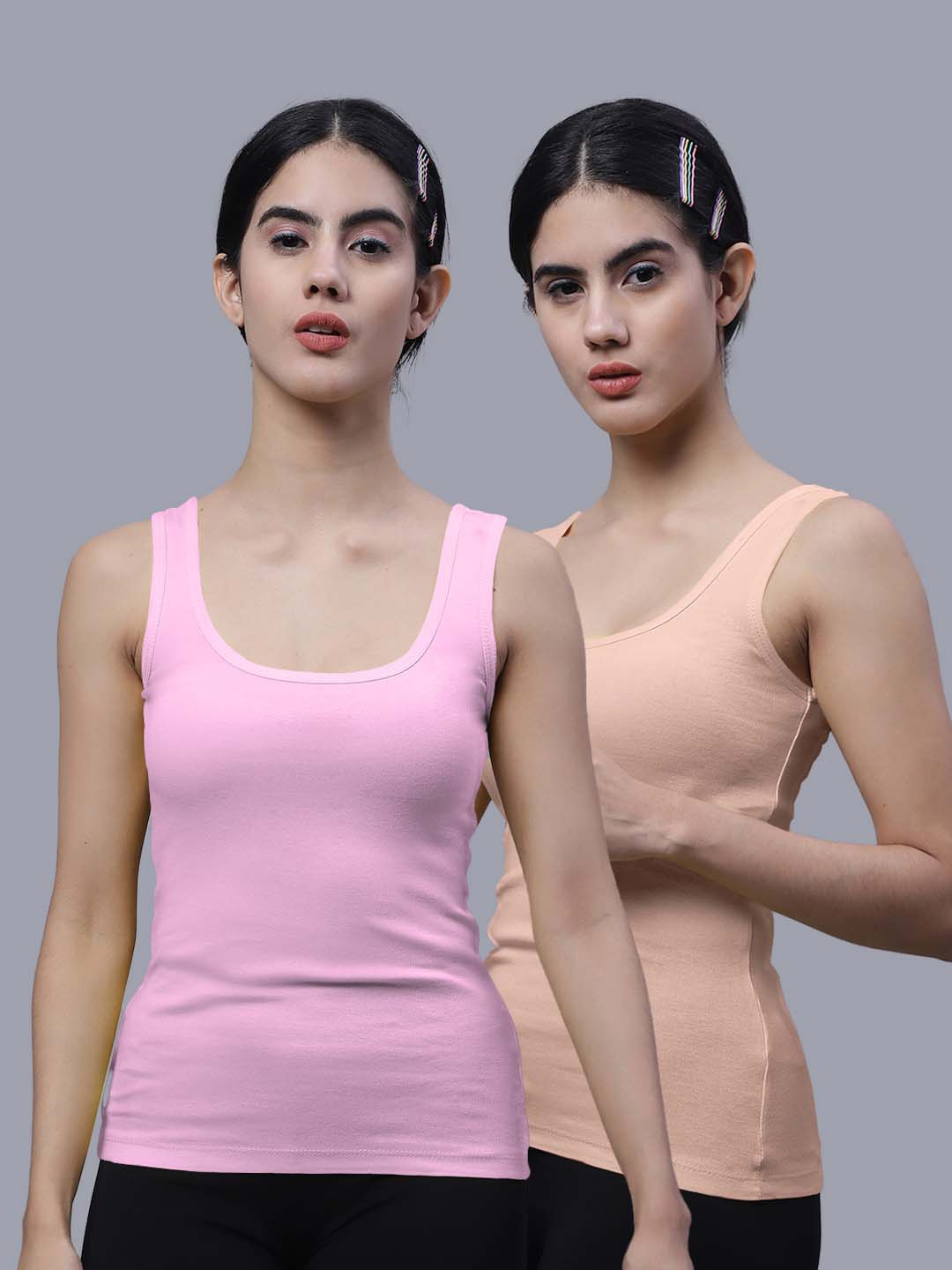 

FBAR Pack Of 2 Skin Friendly Bio Wash Scoop Neck Sleeveless Cotton Tank Tops, Pink