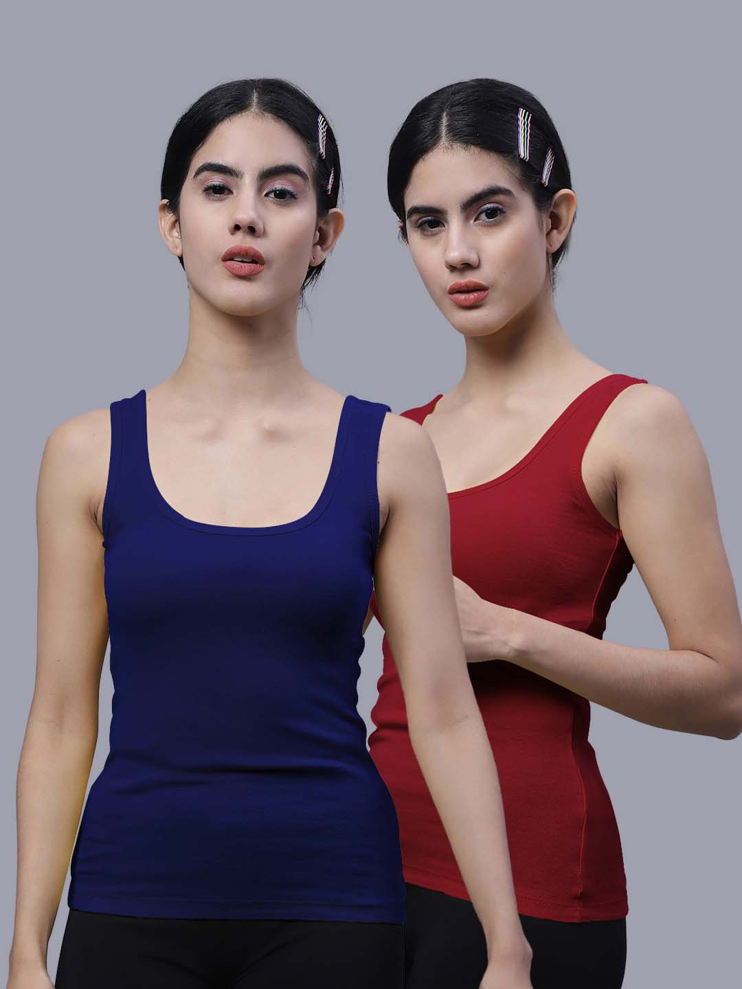 

FBAR Pack Of 2 Scoop Neck Skin Friendly Cotton Tank Top, Navy blue