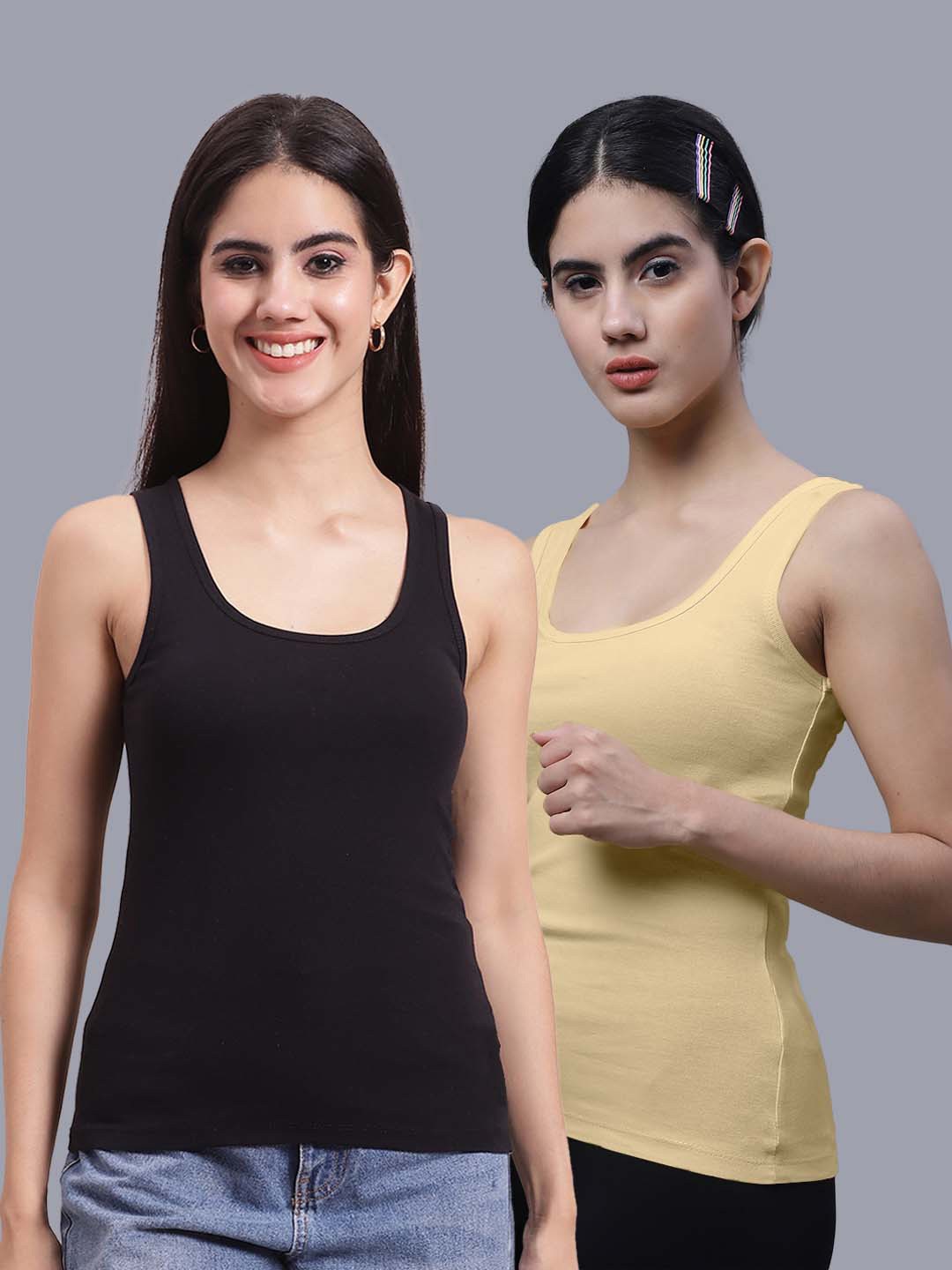 

FBAR Pack Of 2 Scoop Neck Sleeveless Pure Cotton Tank Top, Black