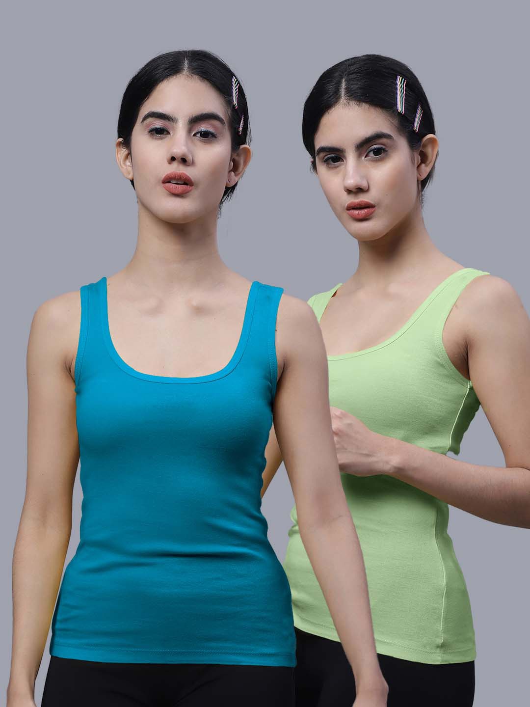 

FBAR Pack Of 2 Cotton Tank Top, Turquoise blue