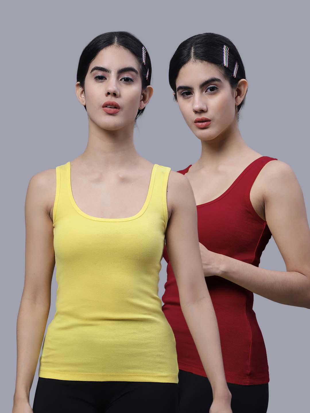 

FBAR Pack Of 2 Scoop Neck Sleeveless Pure Cotton Tank Top, Yellow
