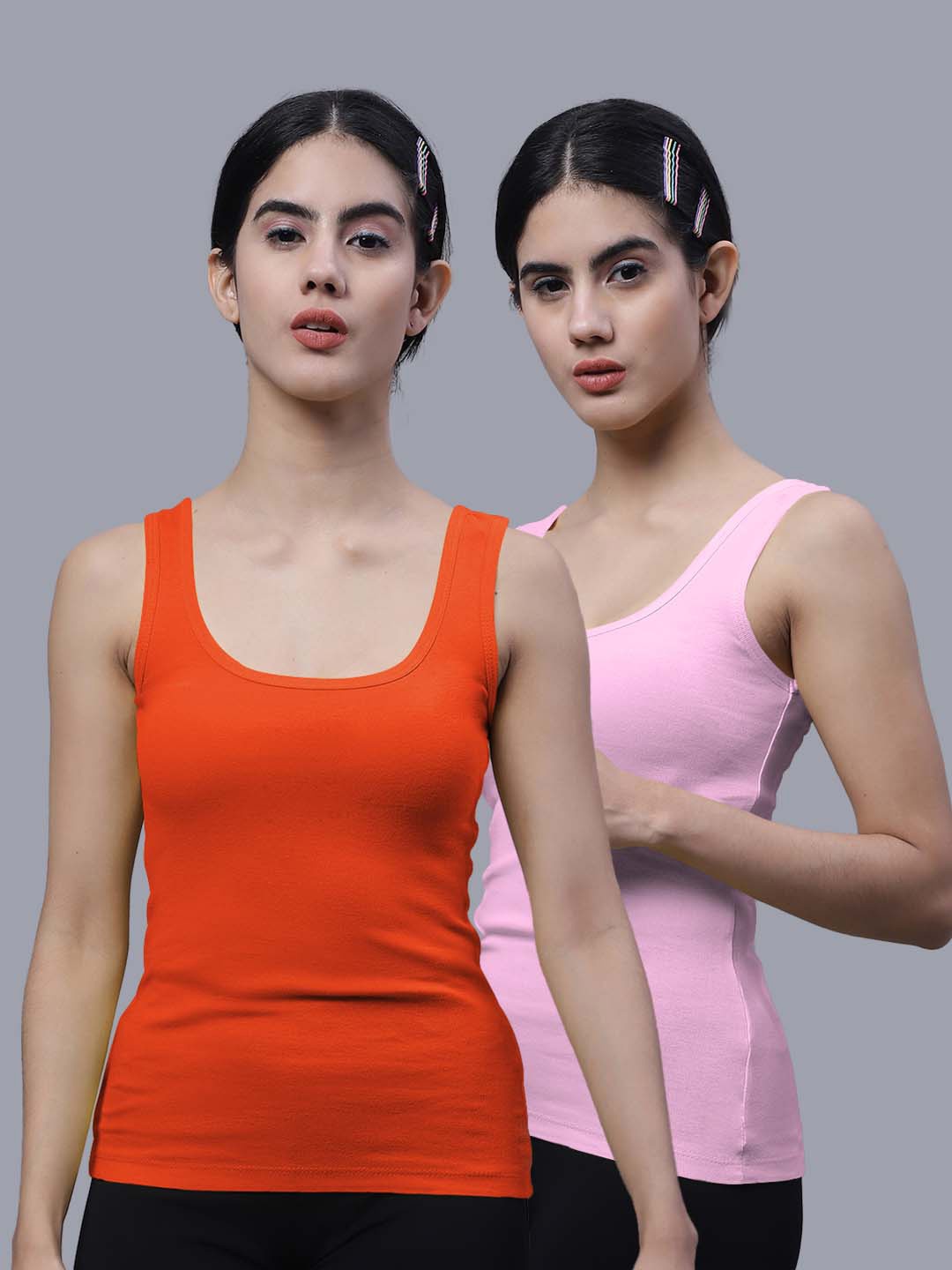 

FBAR Pack Of 2 Scoop Neck Sleeveless Pure Cotton Tank Top, Orange
