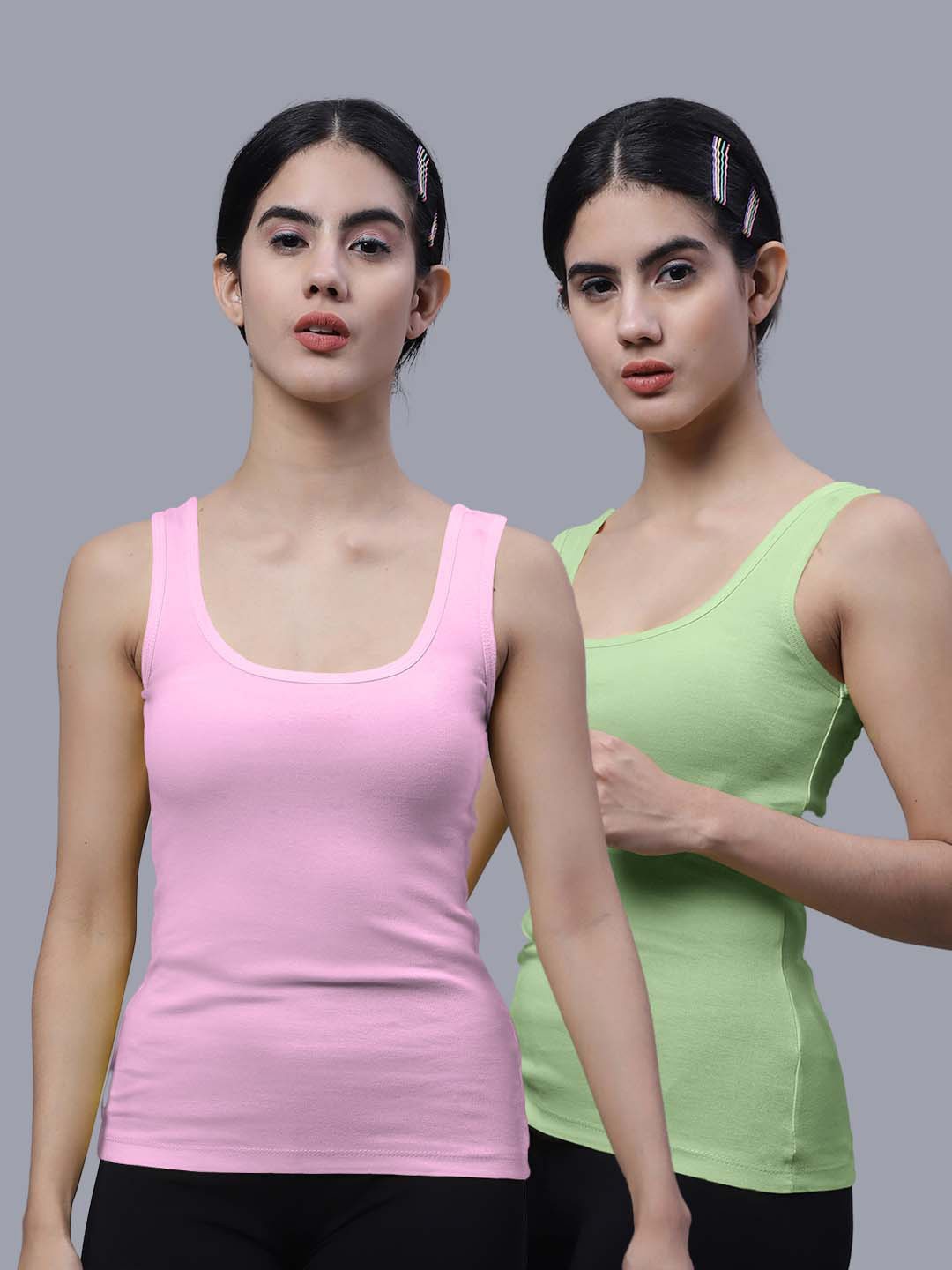 

FBAR Pack Of 2 Scoop Neck Sleeveless Cotton Tank Tops, Pink