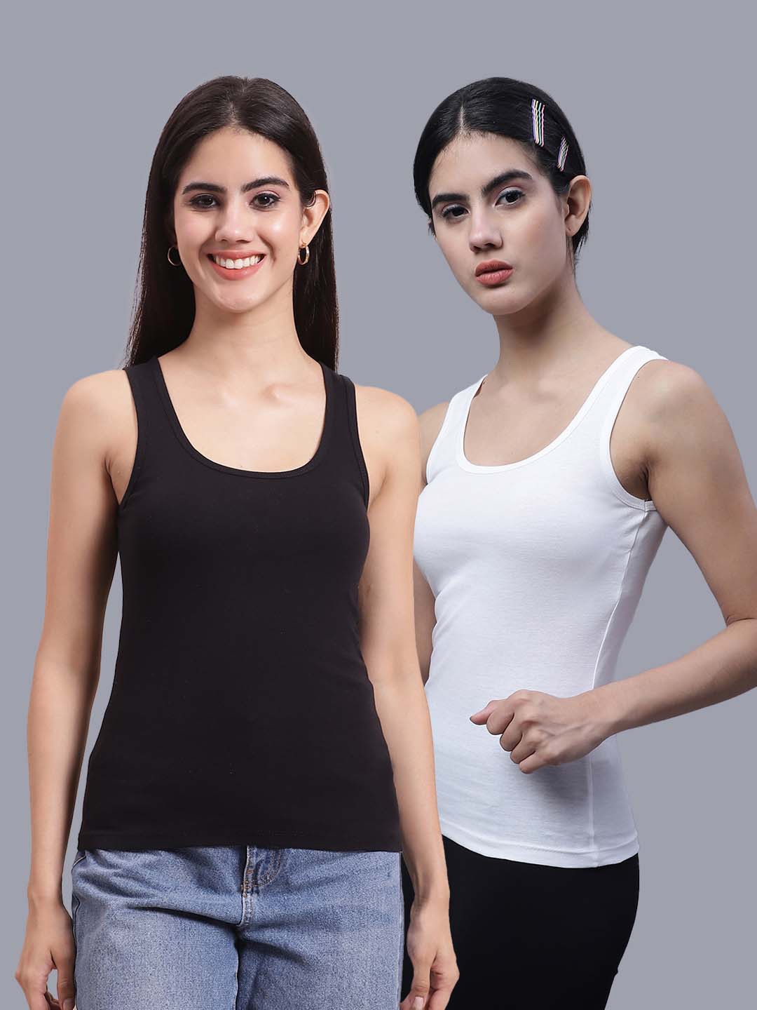 

FBAR Pack of 2 Scoop Neck Cotton Tank Tops, Black
