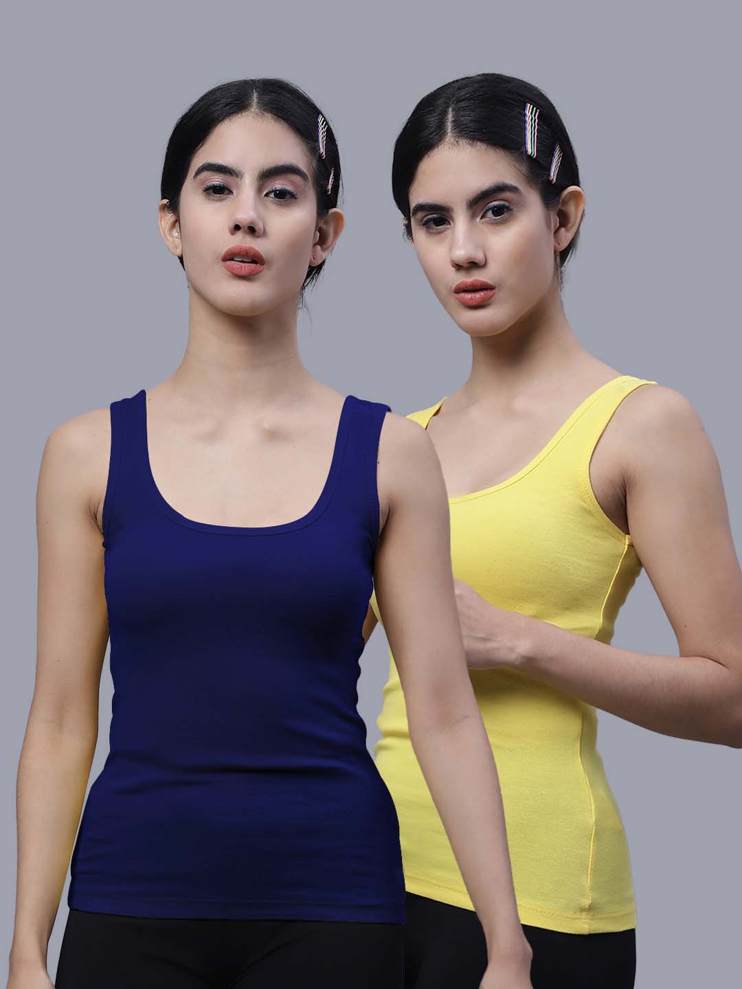 

FBAR Pack Of 2 Scoop Neck Sleeveless Cotton Tank Tops, Blue