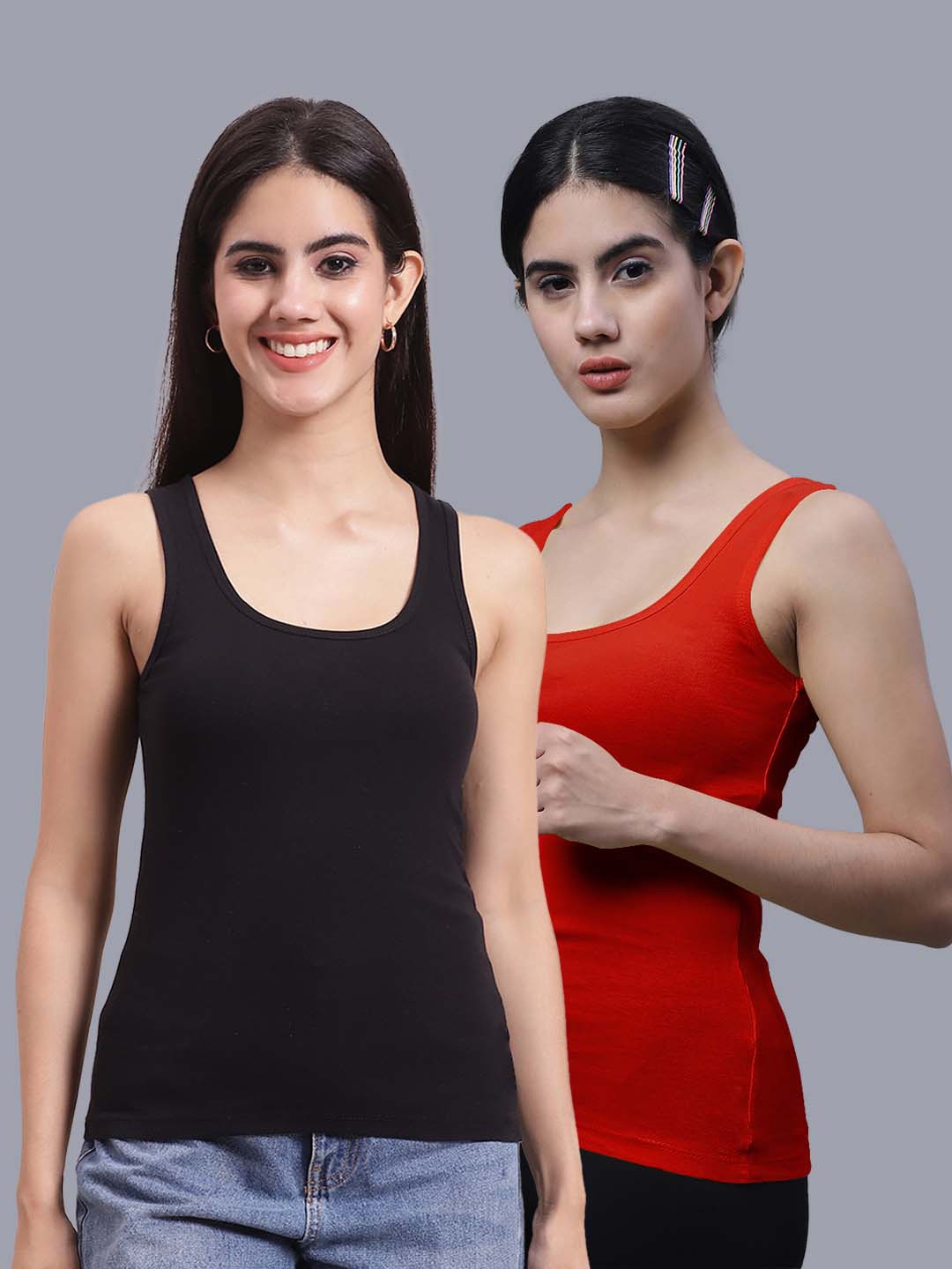 

FBAR Pack Of 2 Scoop Neck Sleeveless Cotton Tank Tops, Black