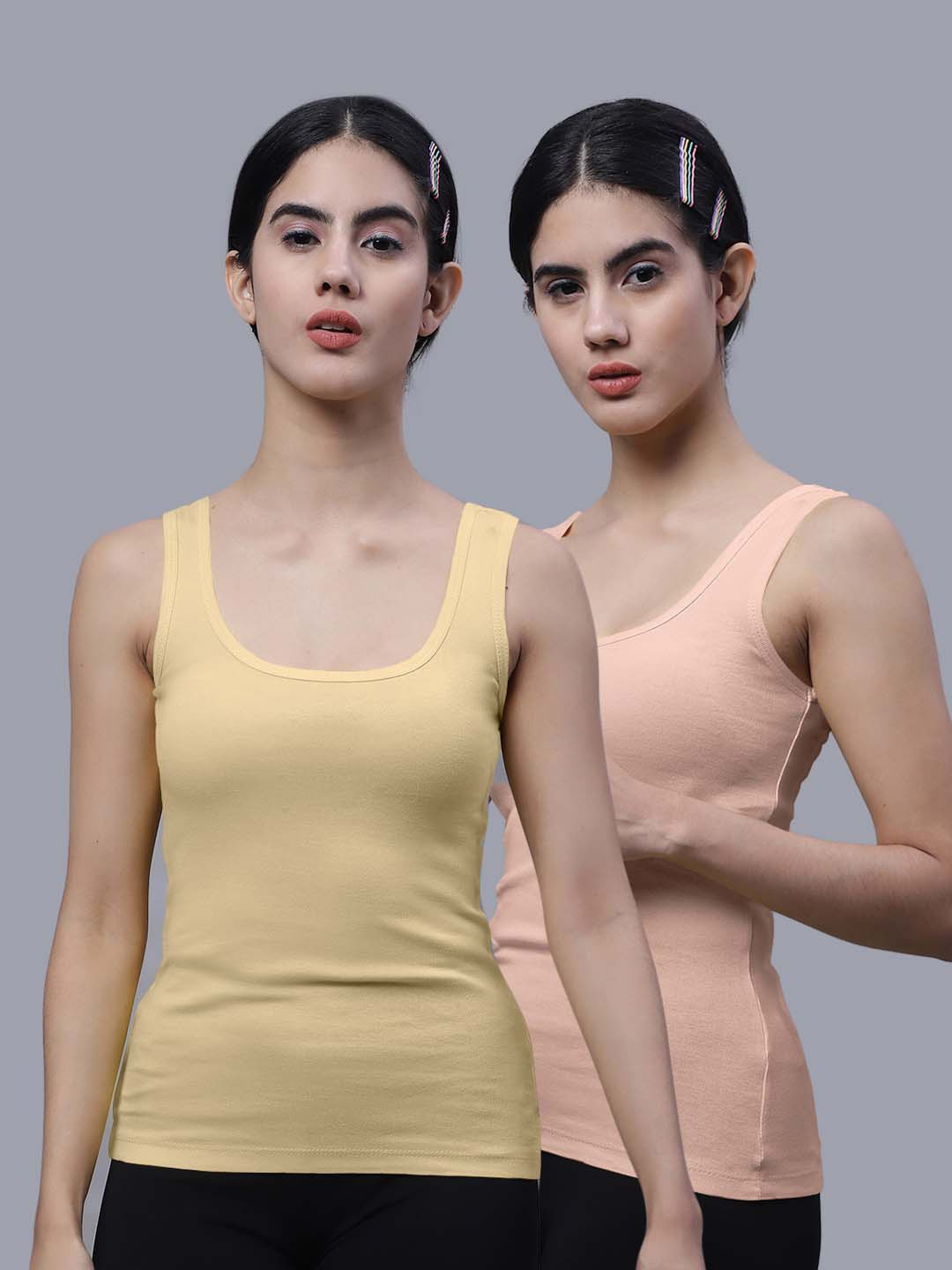 

FBAR Pack Of 2 Skin Friendly Bio Wash Scoop Neck Sleeveless Cotton Tank Tops, Beige