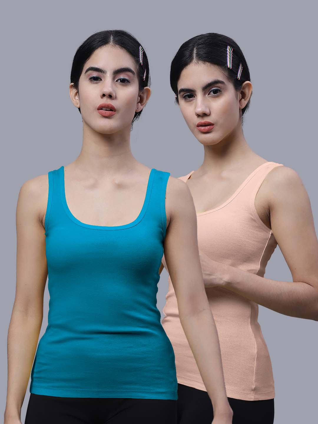 

FBAR Pack Of 2 Skin Friendly Bio Wash Scoop Neck Sleeveless Cotton Tank Tops, Turquoise blue