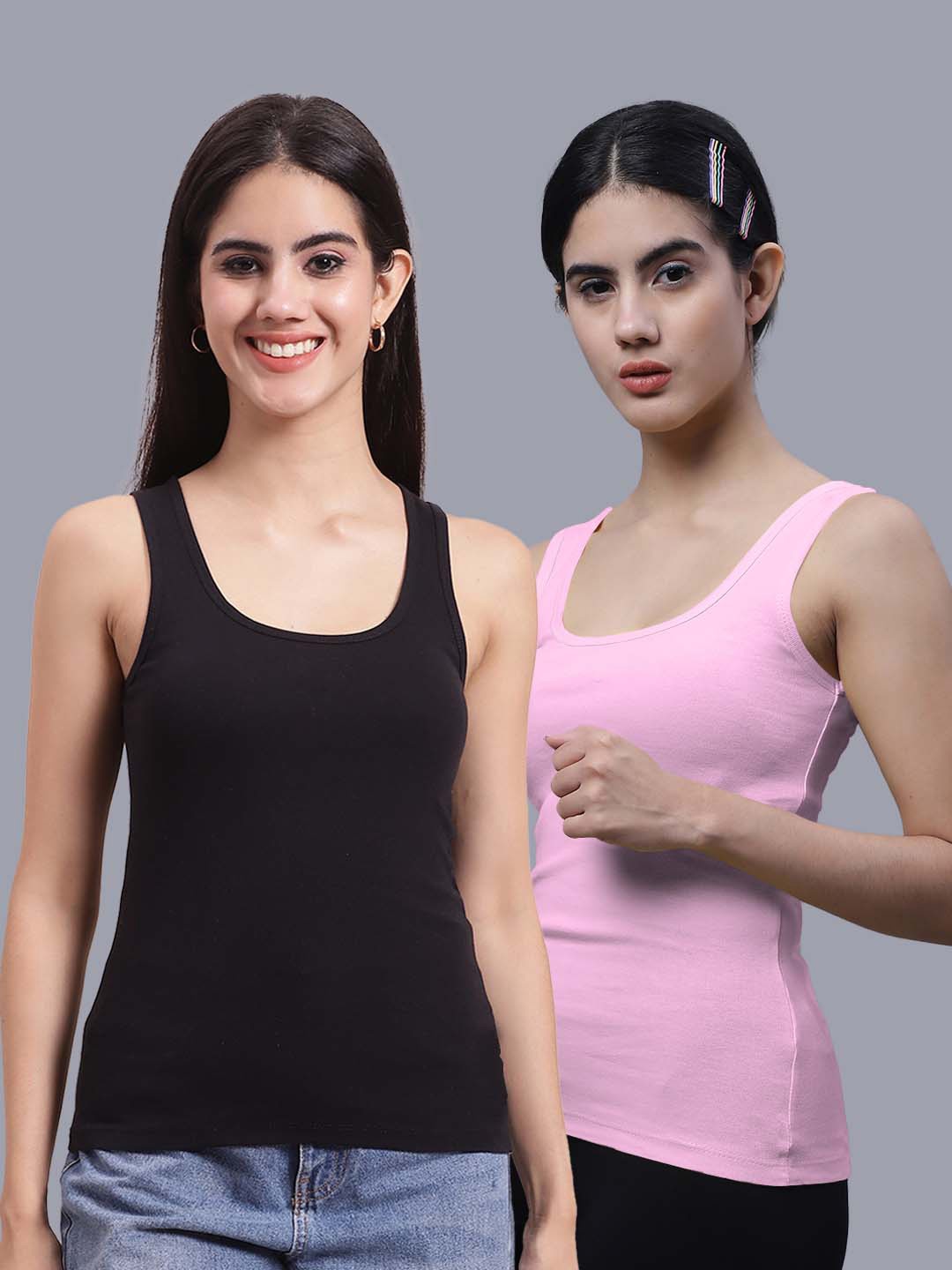 

FBAR Pack of 2 Scoop Neck Cotton Tank Tops, Black