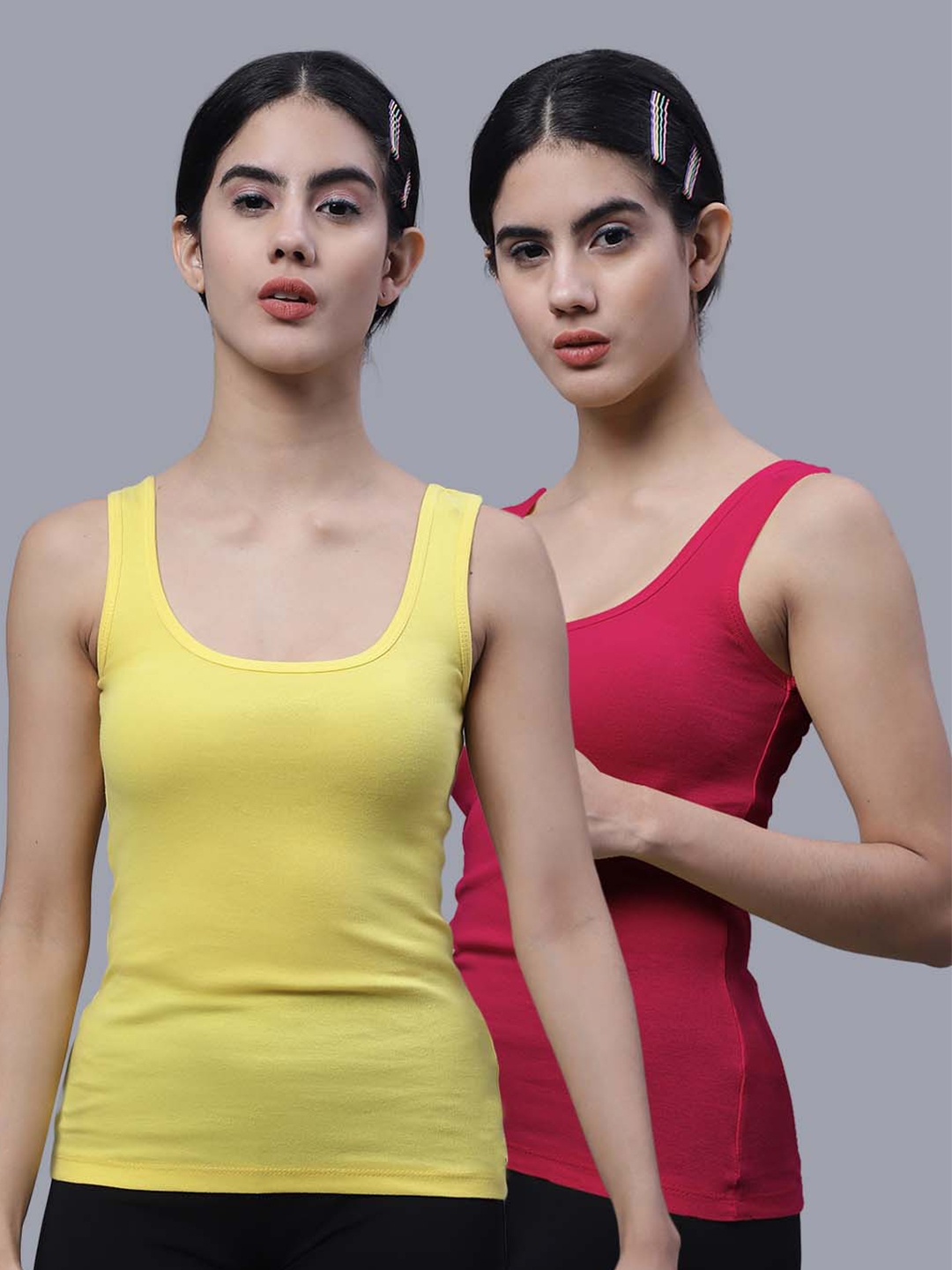 

FBAR Pack Of 2 Sleeveless Ribbed Cotton Tank Tops, Yellow