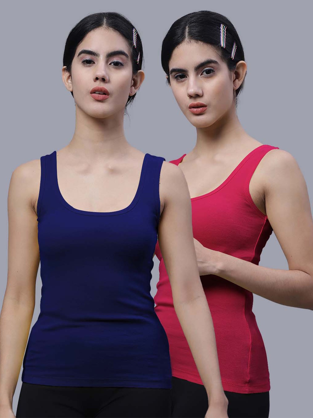 

FBAR Pack Of 2 Scoop Neck Skin Friendly Cotton Tank Top, Navy blue