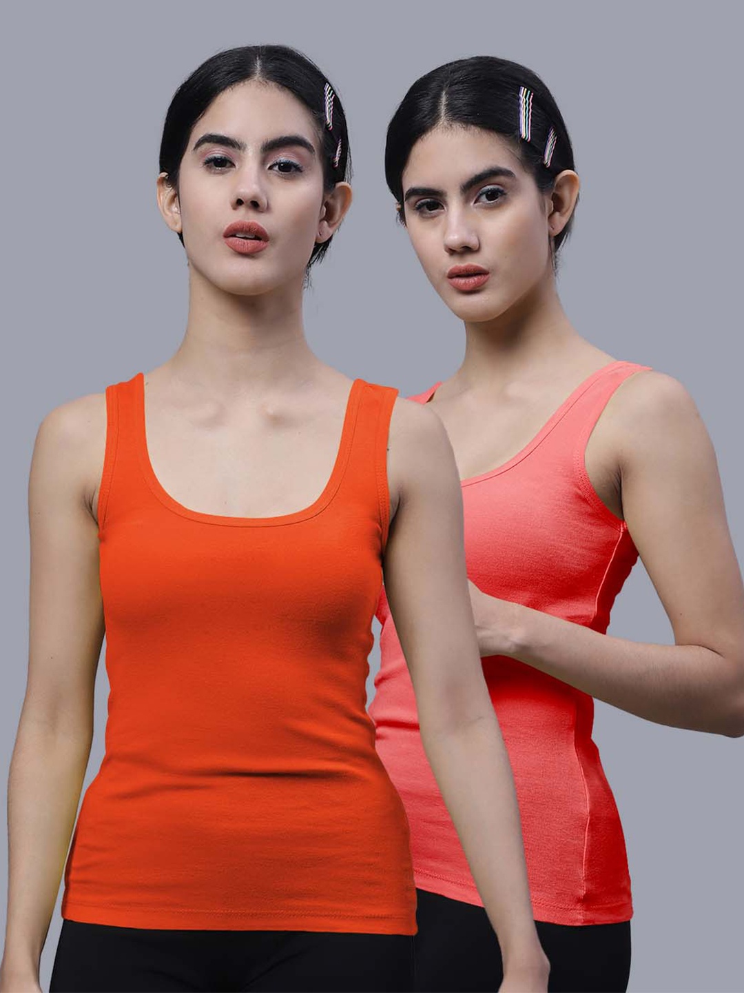 

FBAR Pack Of 2 Scoop Neck Cotton Tank Tops, Orange