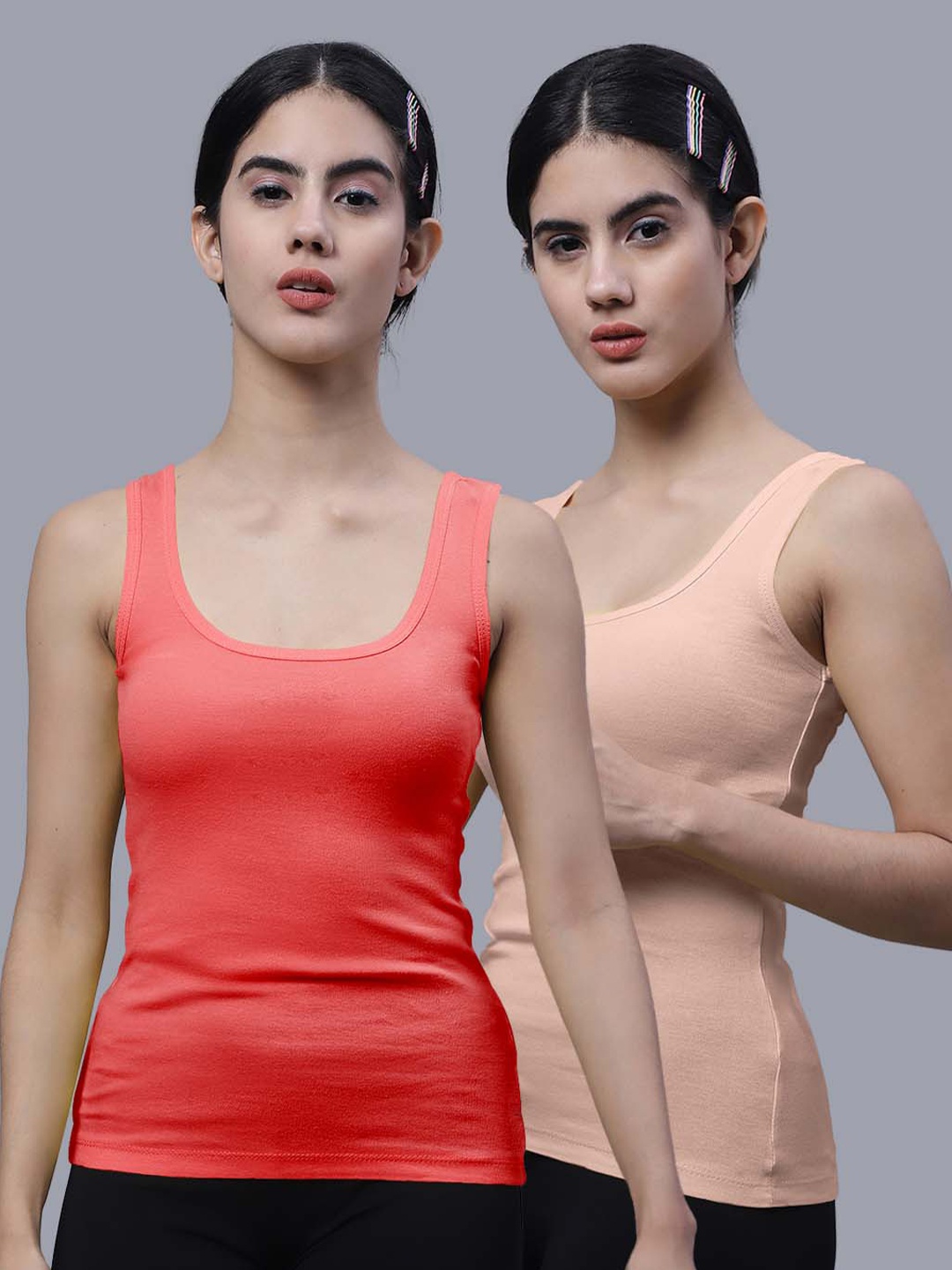 

FBAR Pack Of 2 Sleeveless Ribbed Cotton Tank Tops, Coral