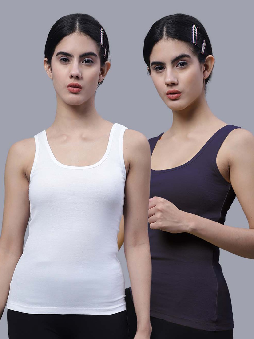 

FBAR Pack Of 2 Scoop Neck Cotton Tank Top, White