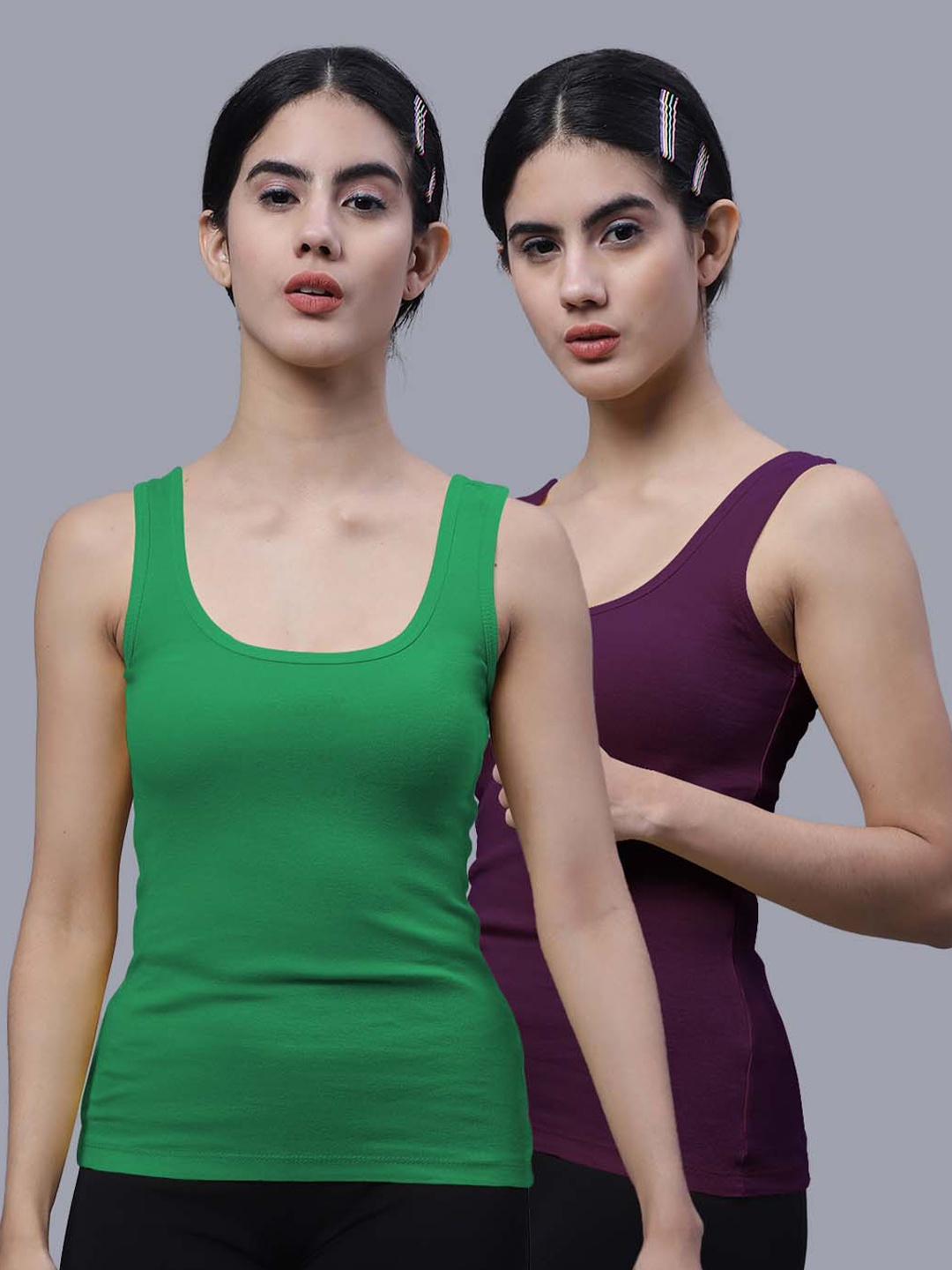 

FBAR Pack Of 2 Scoop Neck Cotton Tank Top, Green