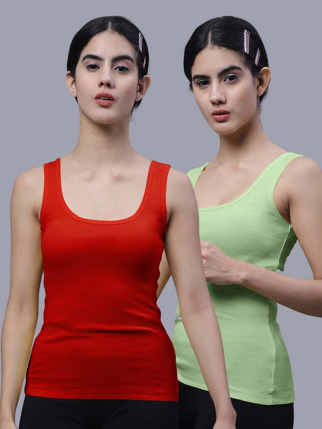 

FBAR Pack Of 2 Sleeveless Ribbed Cotton Tank Tops, Red