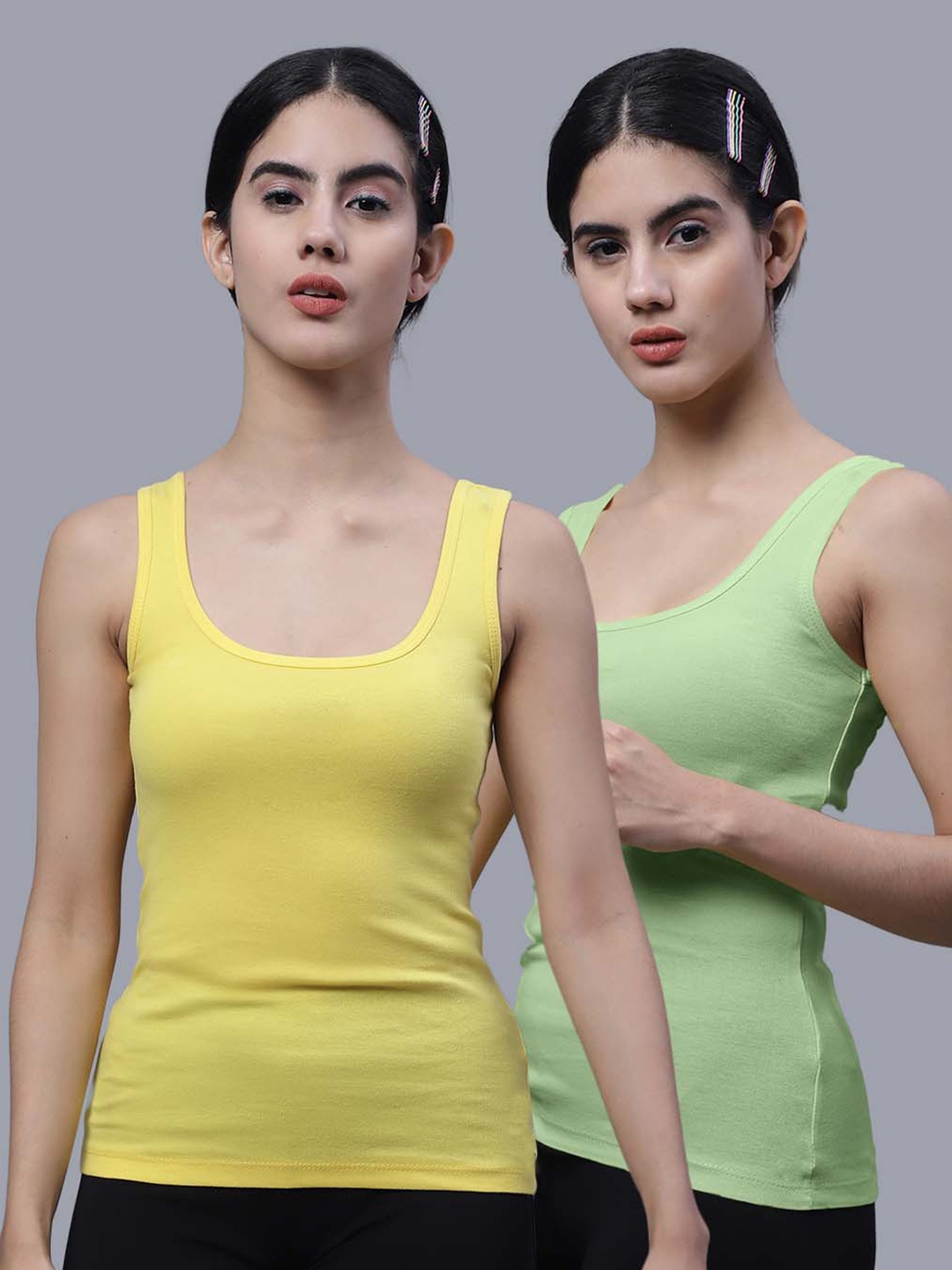 

FBAR Pack Of 2 Scoop Neck Cotton Tank Top, Yellow