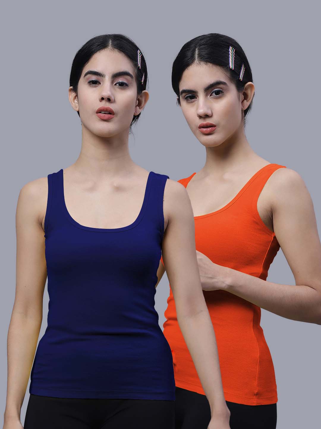 

FBAR Pack Of 2 Scoop Neck Sleeveless Pure Cotton Tank Top, Blue