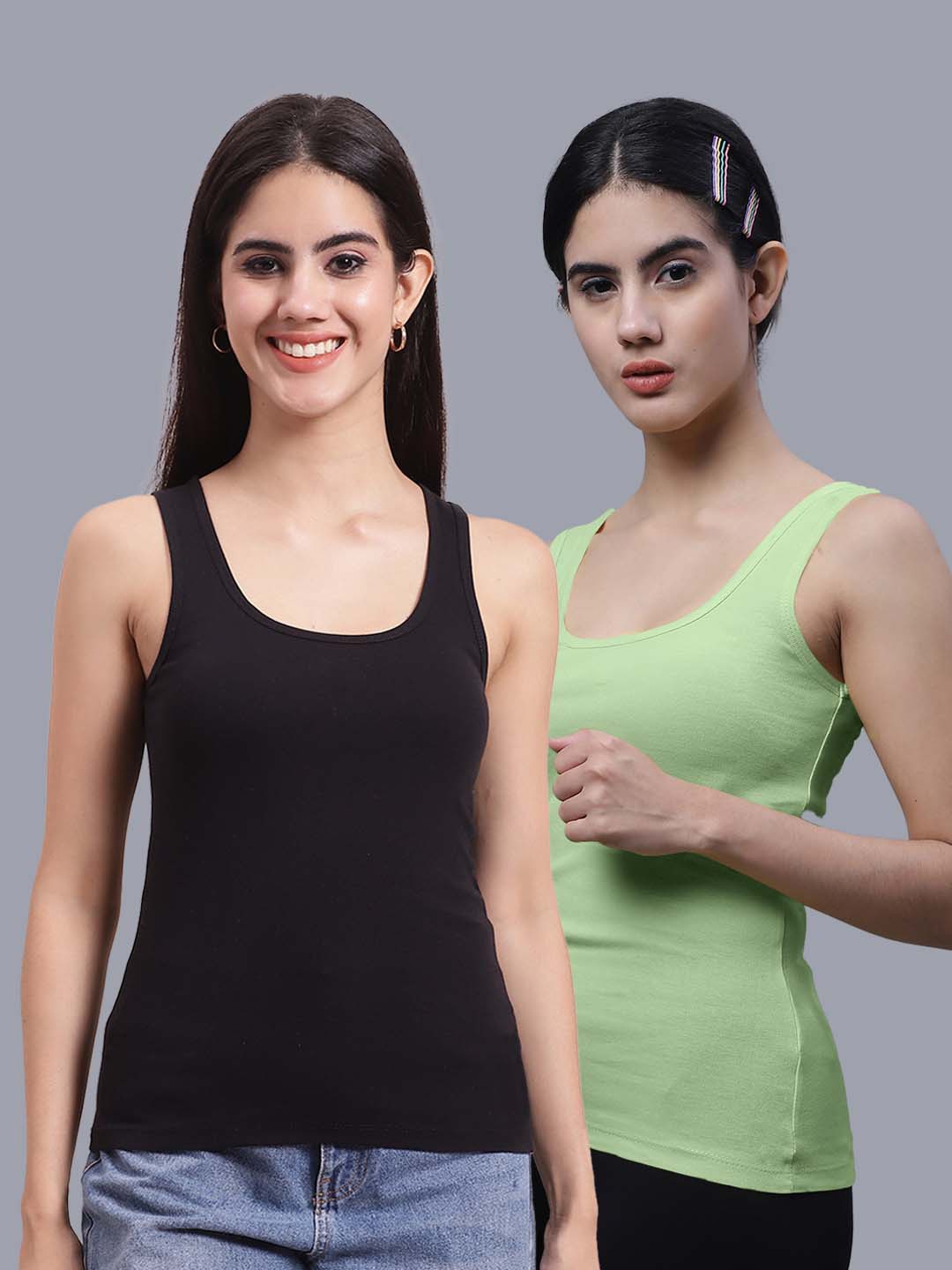 

FBAR Pack Of 2 Scoop Neck Cotton Tank Top, Black