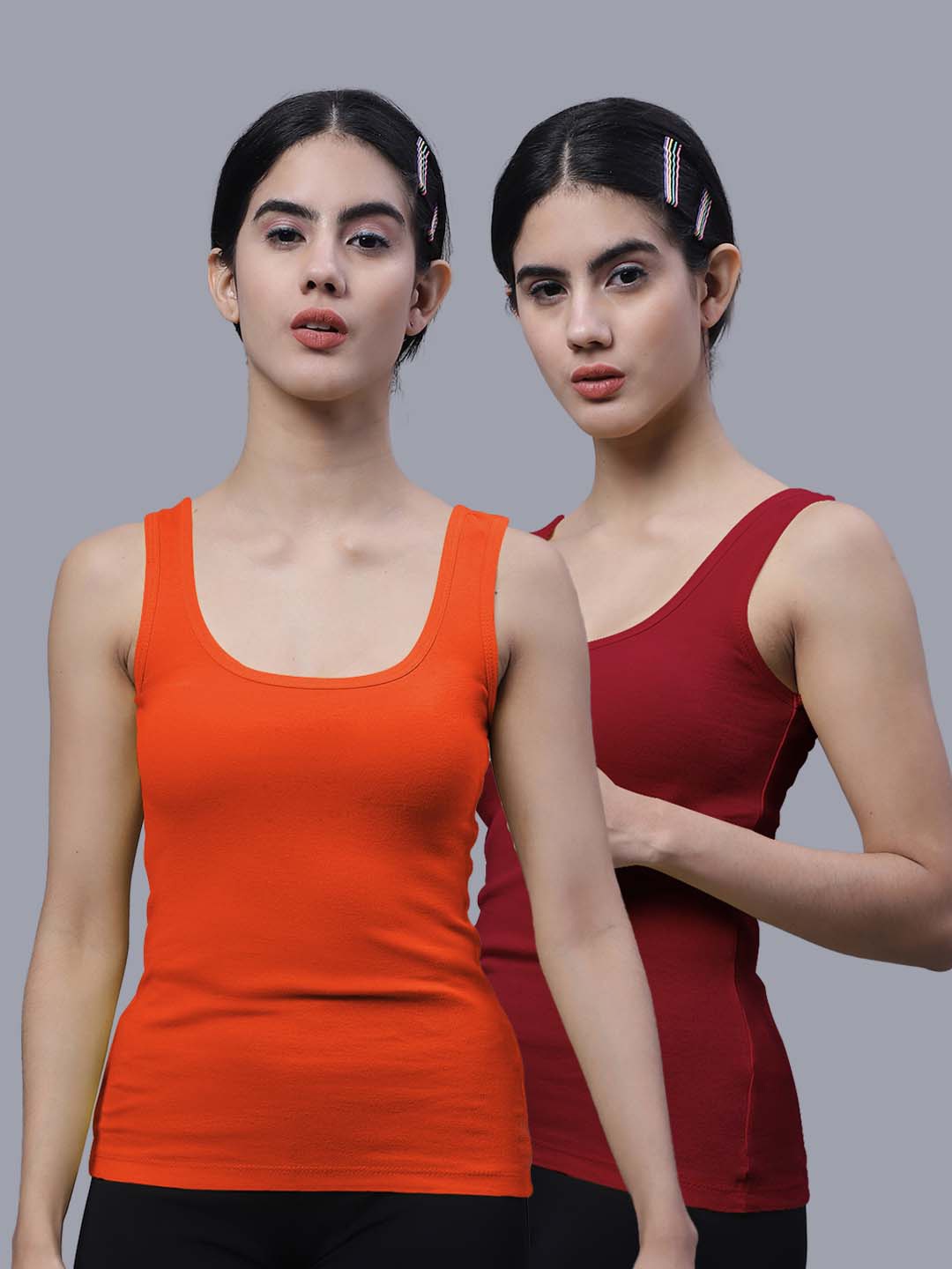 

FBAR Pack of 2 Scoop Neck Cotton Tank Tops, Orange