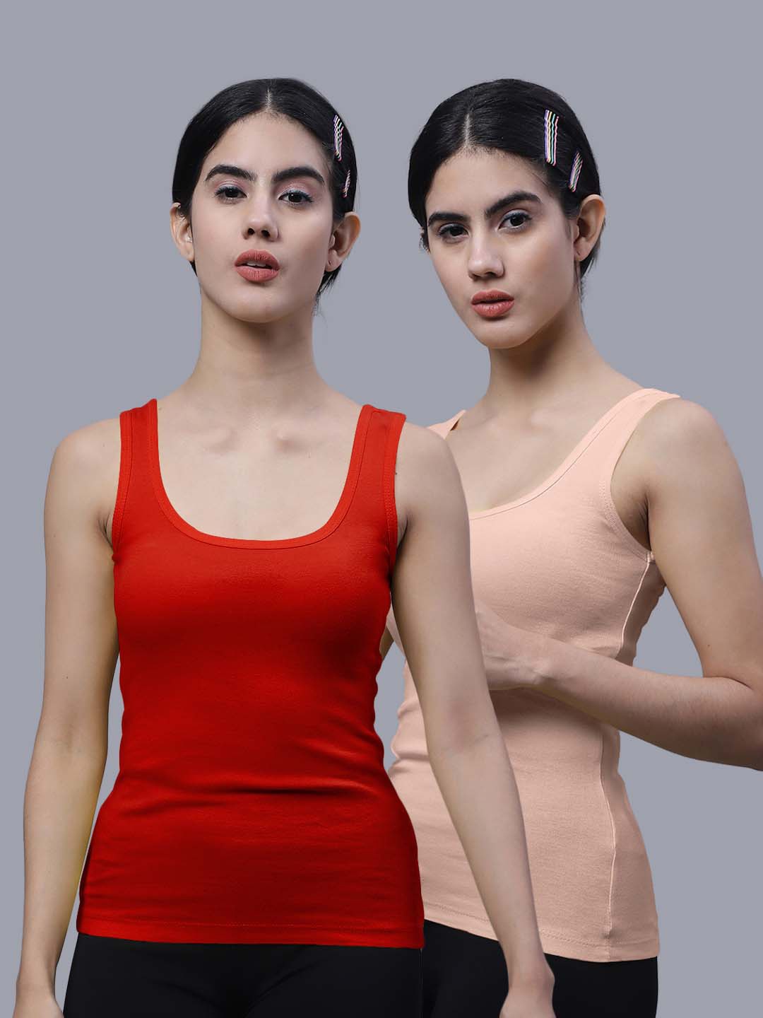 

FBAR Pack Of 2 Skin Friendly Bio Wash Scoop Neck Sleeveless Cotton Tank Tops, Red