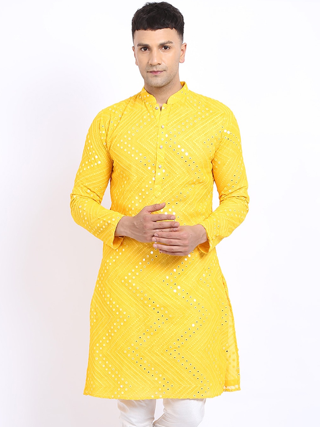 

TREEMODA Ethnic Motifs Mirror Work Straight Kurta, Yellow