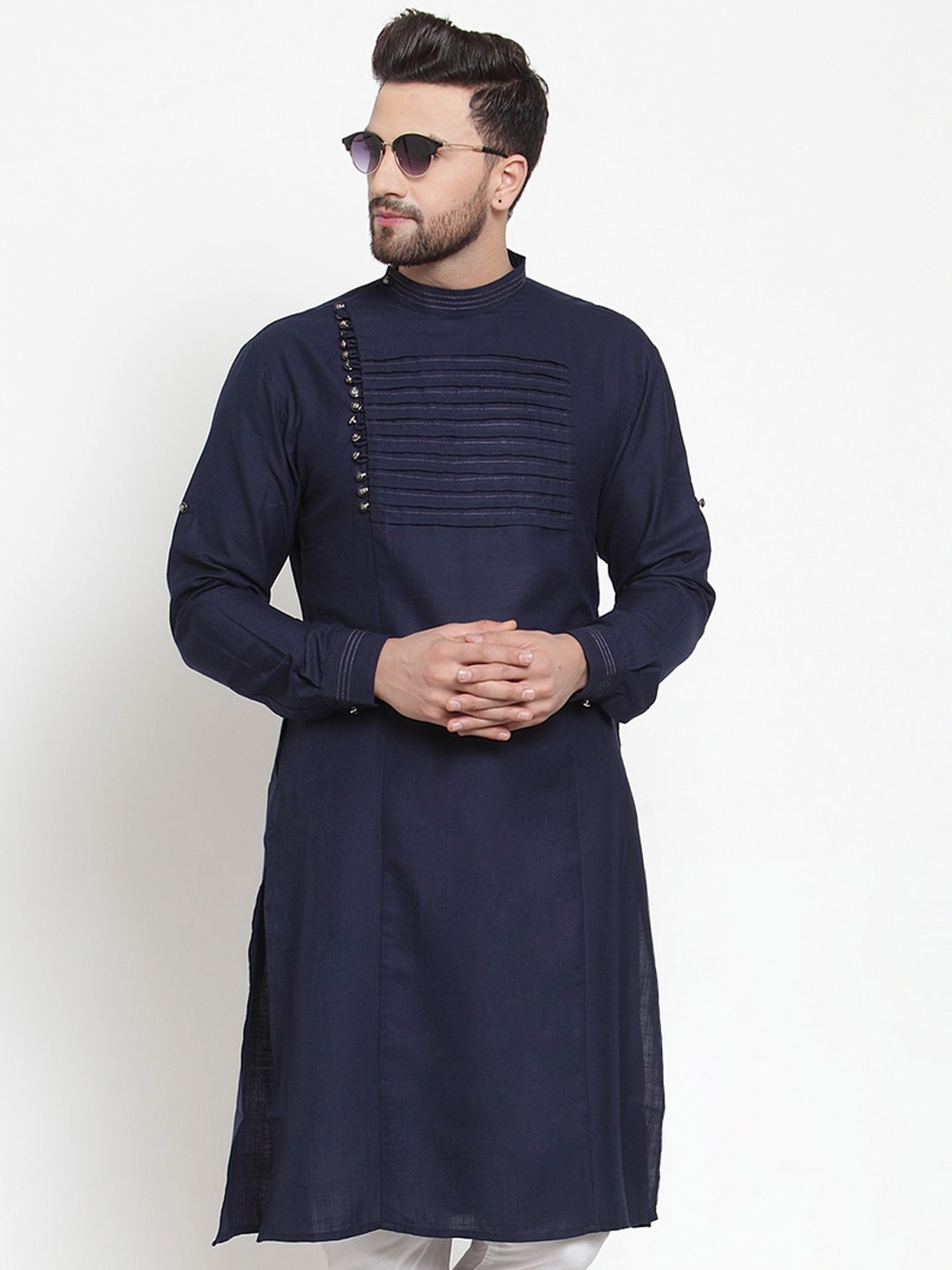 

TREEMODA Band Collar Yoke Design Straight Kurta, Navy blue