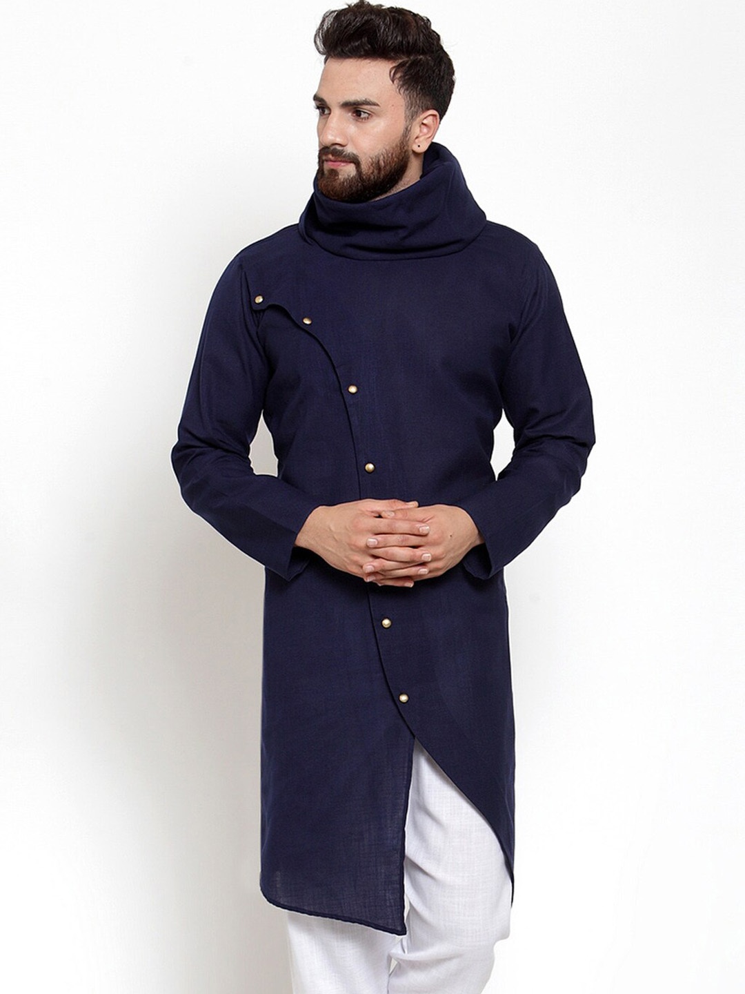 

TREEMODA Stylished Neck A-Line Kurta, Navy blue