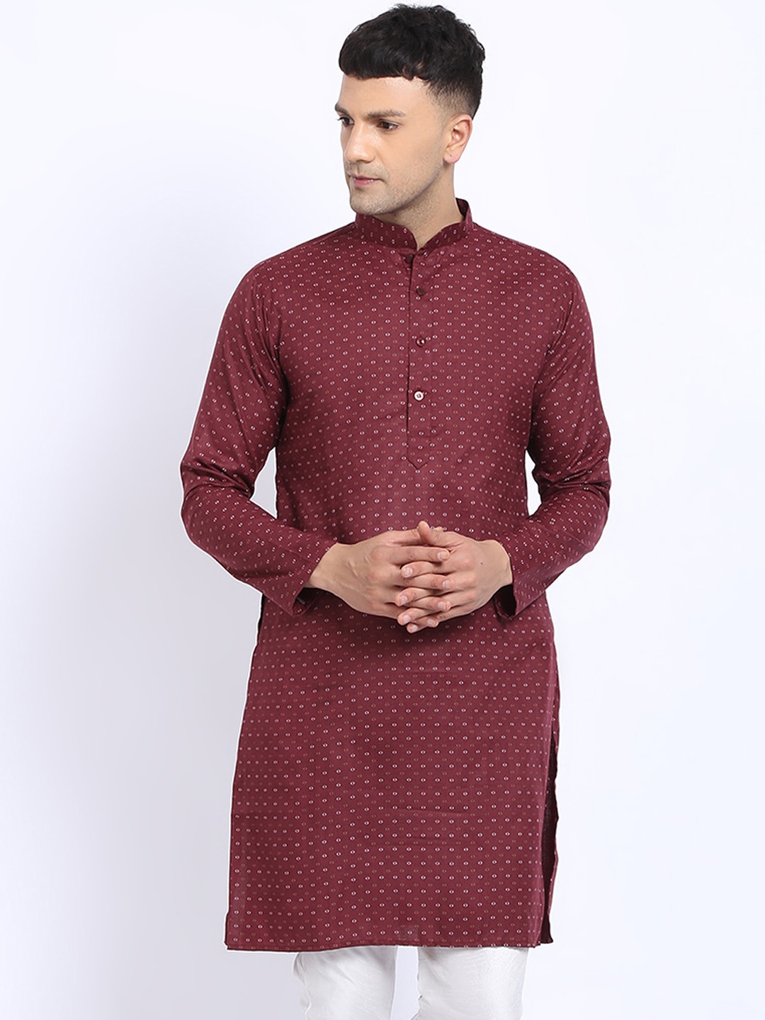 

TREEMODA Mandarin Collar Geometric Printed Straight Kurta, Maroon