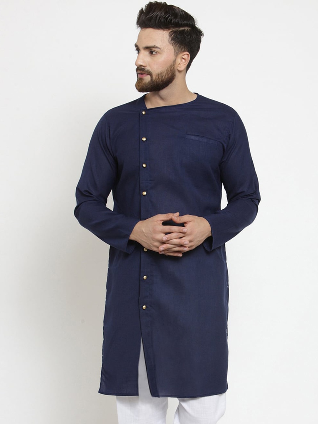 

TREEMODA Round Neck Straight Kurta, Navy blue