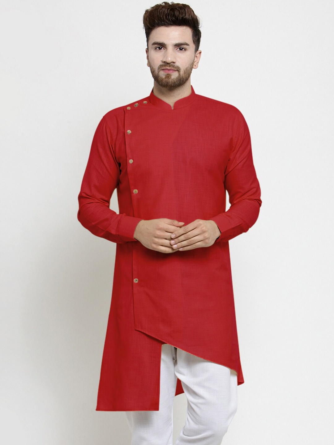 

TREEMODA Mandarin Collar Cotton Kurta, Red