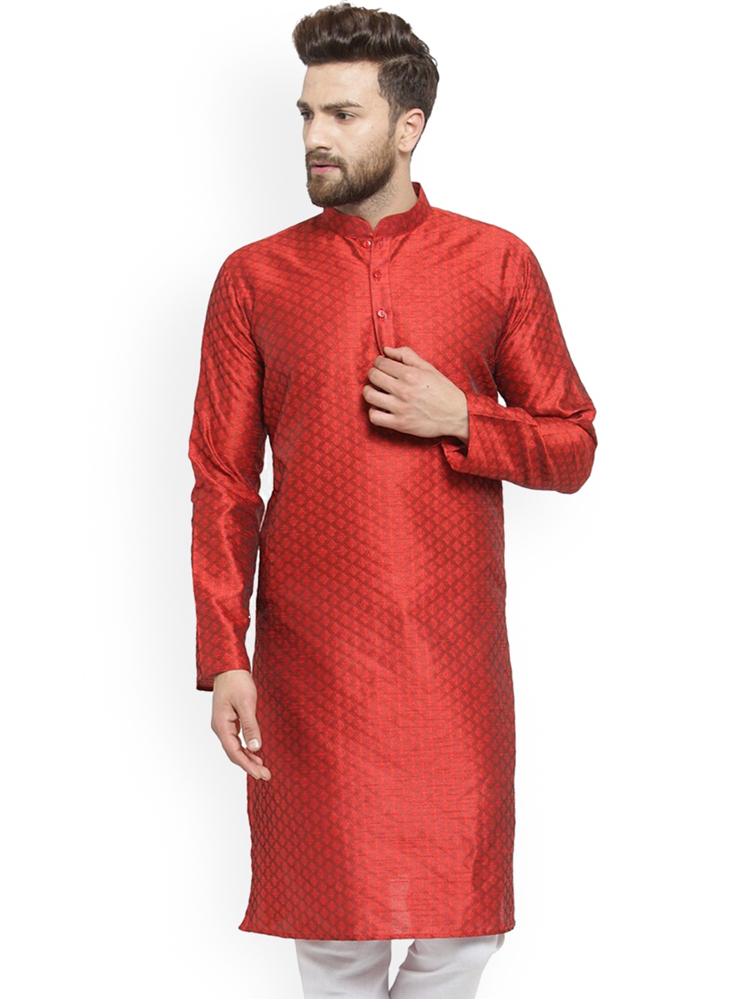 

TREEMODA Ethnic Motifs Printed Pure Cotton Straight Kurta, Red