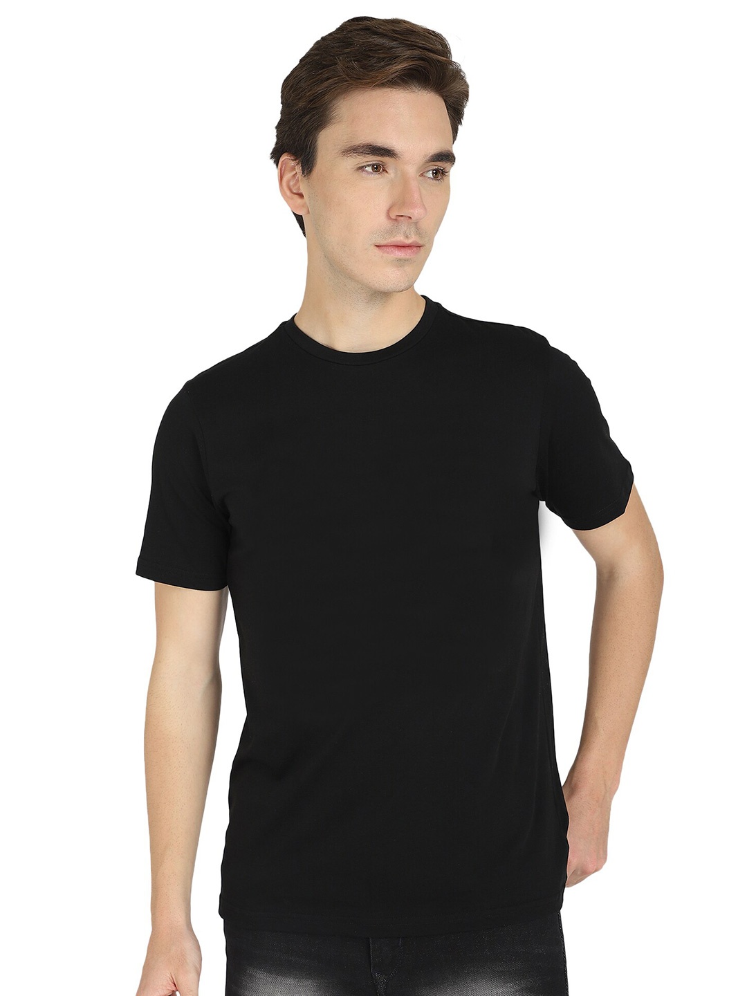 

PROTEENS Round Neck Regular Fit Cotton T-shirt, Black