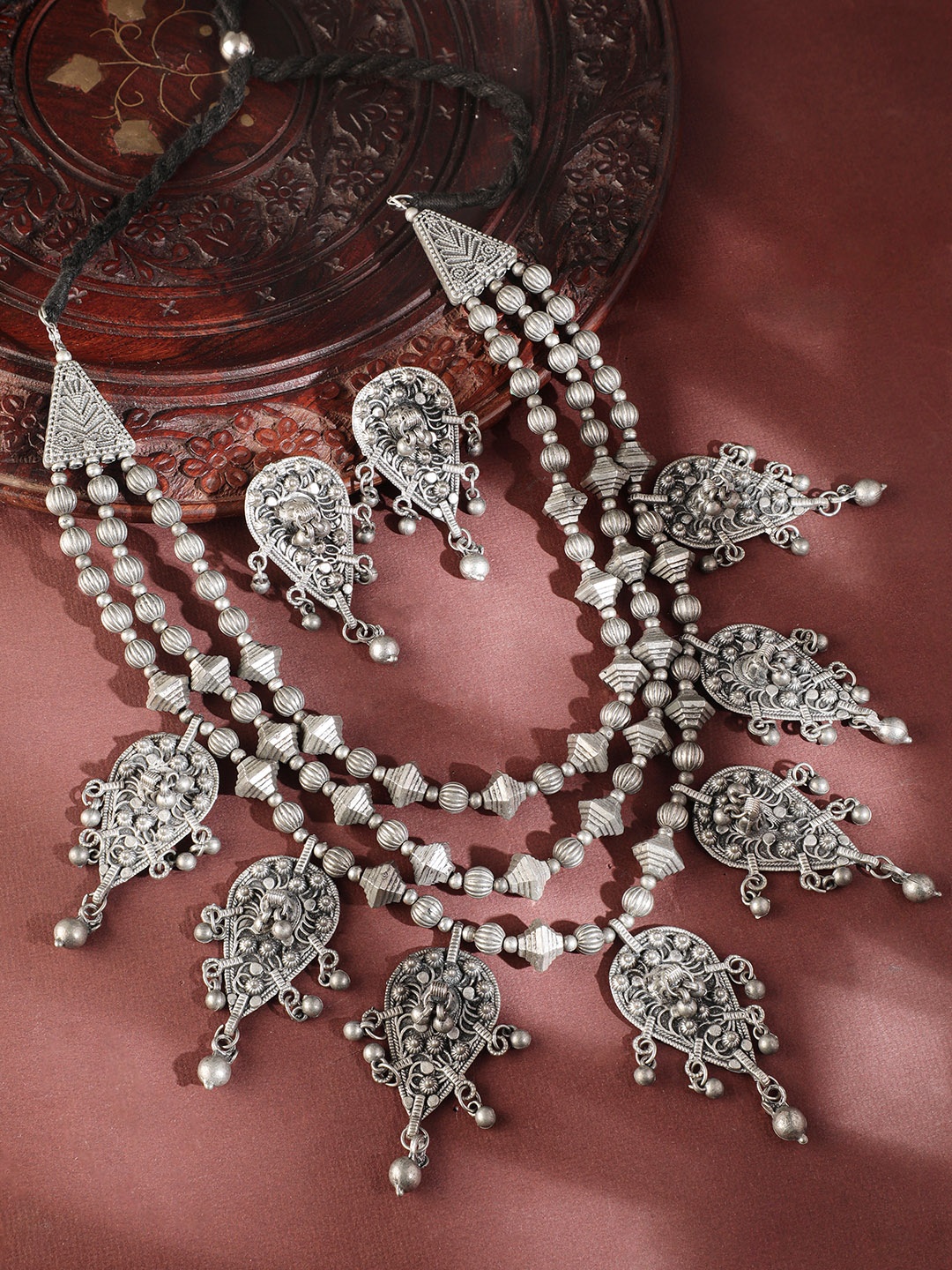 

Rubans Oxidised Silver-Plated Ghungroo Beaded Jewellery Set