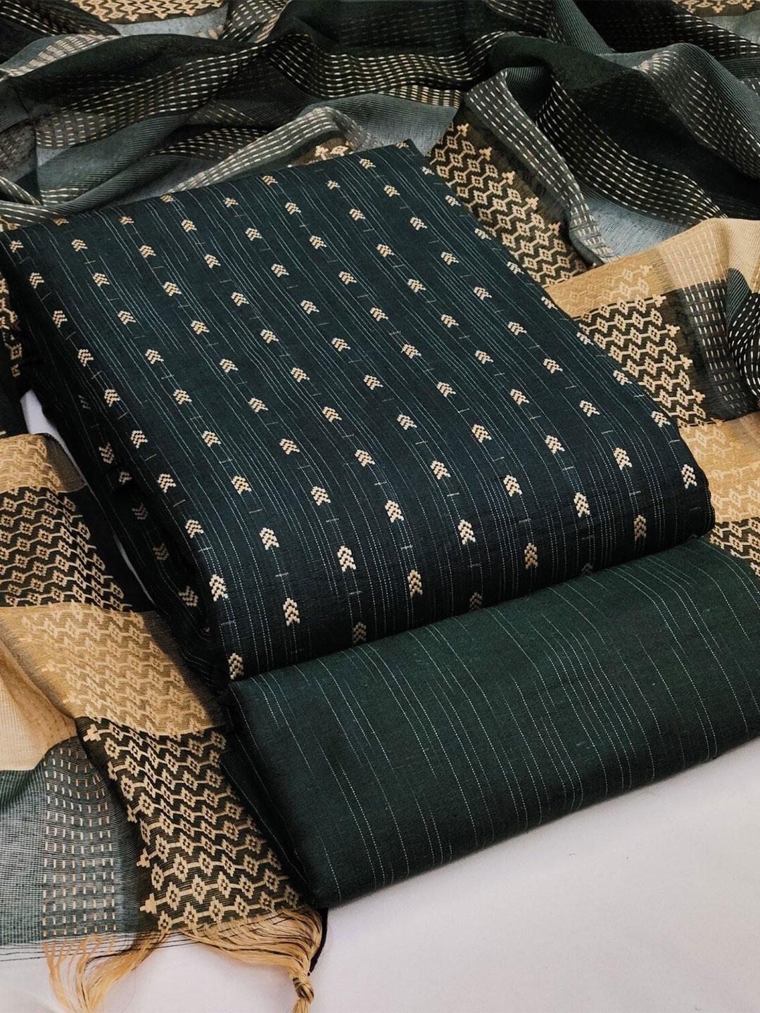 

KALINI Woven Design Jacquard Unstitched Dress Material, Green