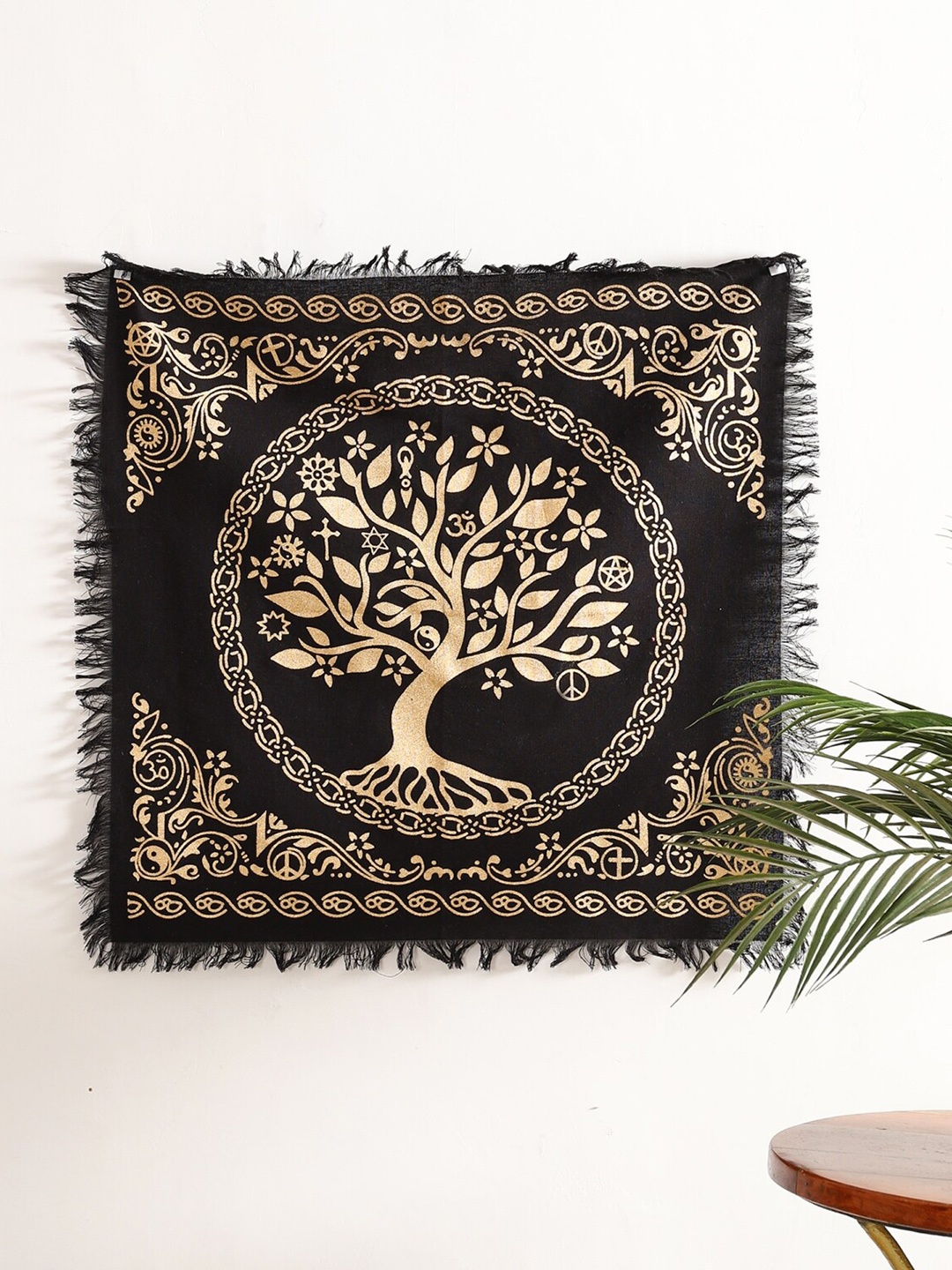 

HANDICRAFT PALACE Black & Beige Tree Of Life Tarot Printed Cotton Poster Wall Tapestry