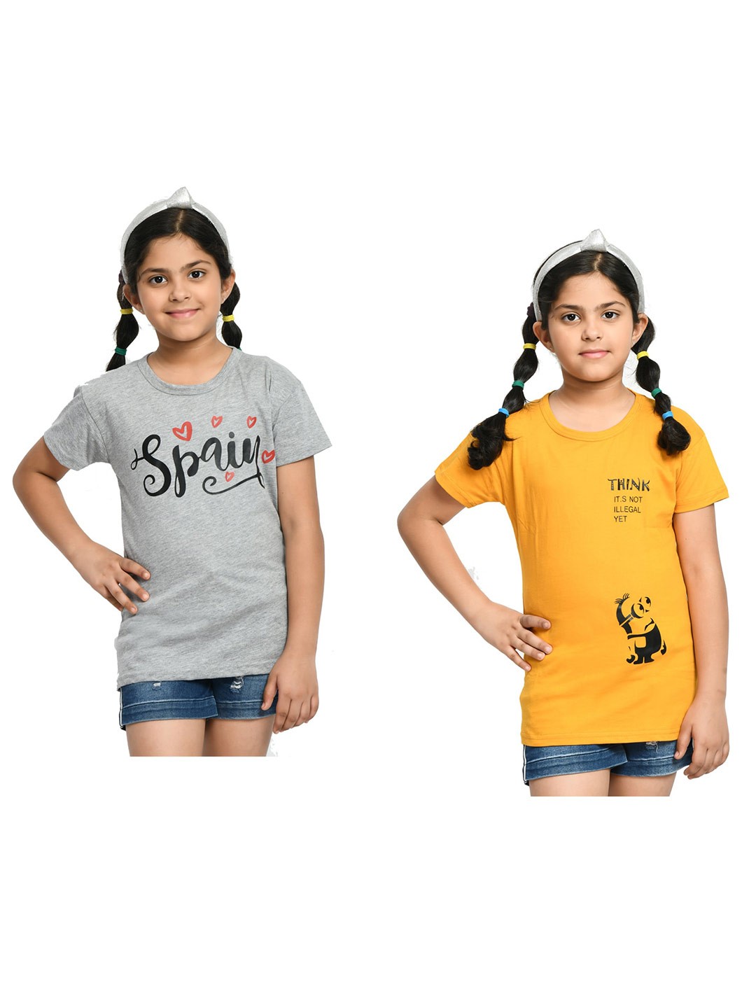 

BAESD Girl Pack Of 2 Typography Printed Cotton T-Shirt, Grey