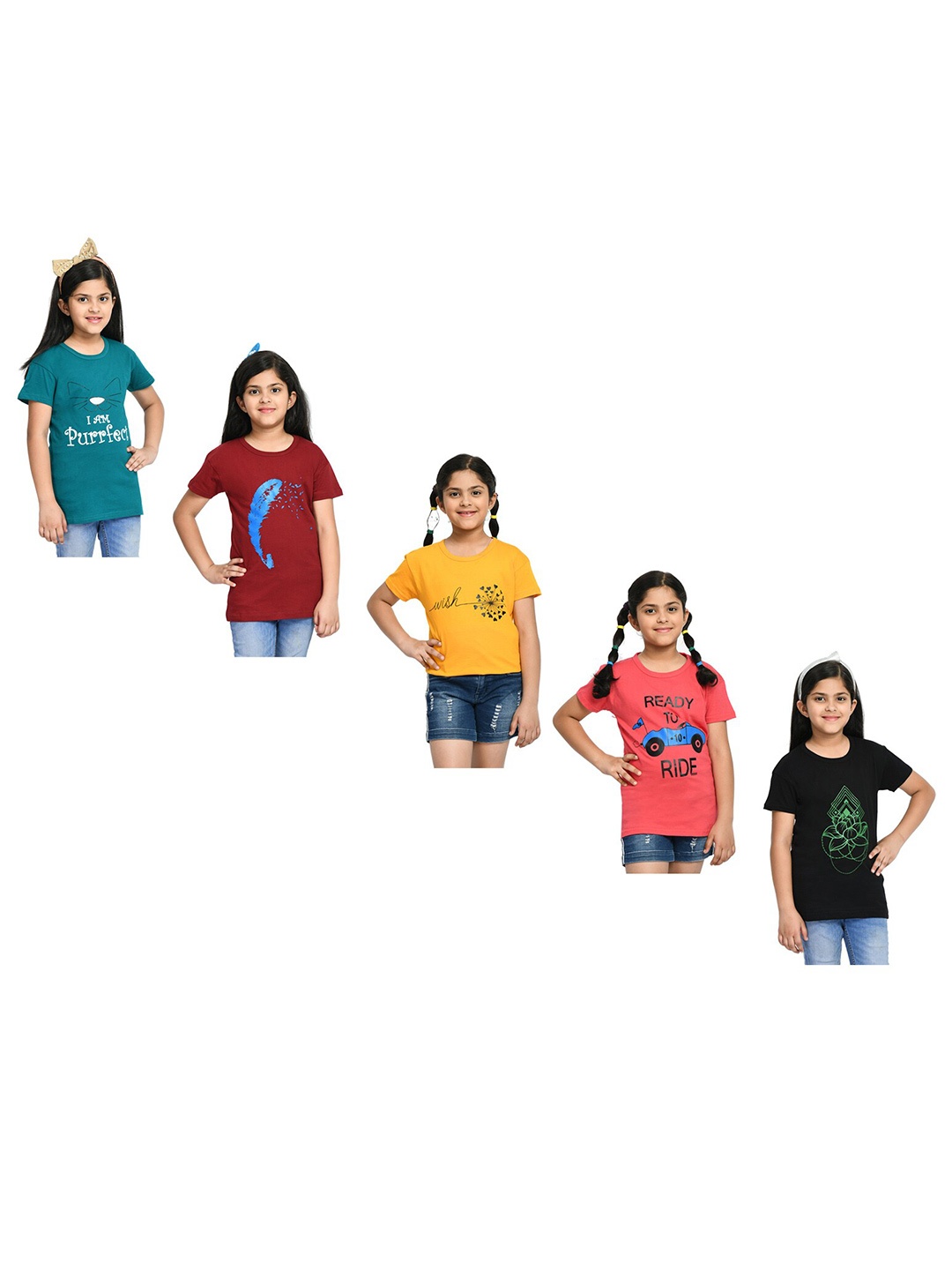 

BAESD Pack of 5 Graphic Printed Cotton T-shirt, Teal