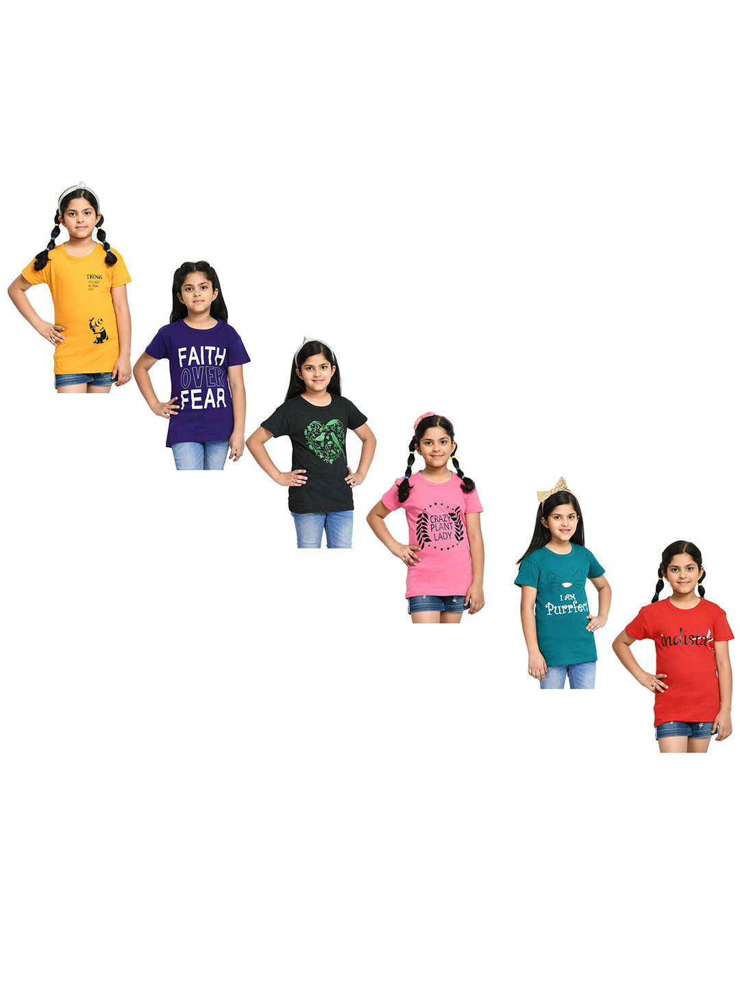 

BAESD Girls Pack of 6 Printed Cotton T-shirt, Yellow