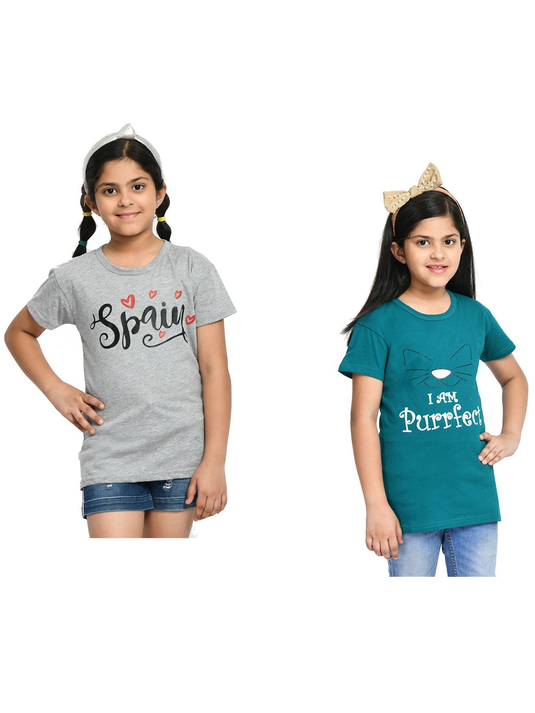 

BAESD Girls Pack Of 2 Printed Cotton T-shirt, Grey