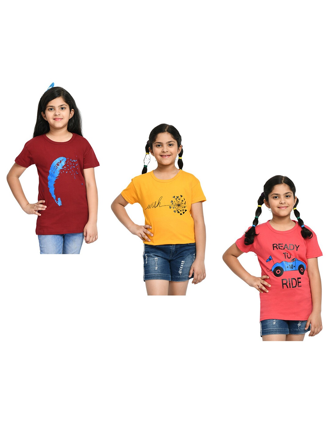 

BAESD Girls Pack Of 3 Typography Printed Cotton T-shirt, Pink