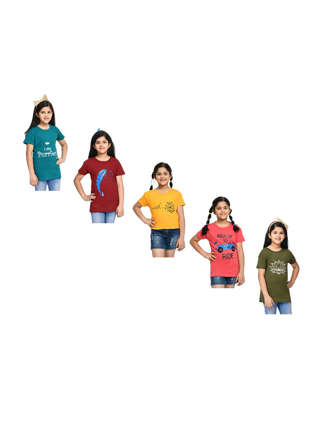 

BAESD Pack of 5 Graphic Printed Cotton T-shirt, Teal