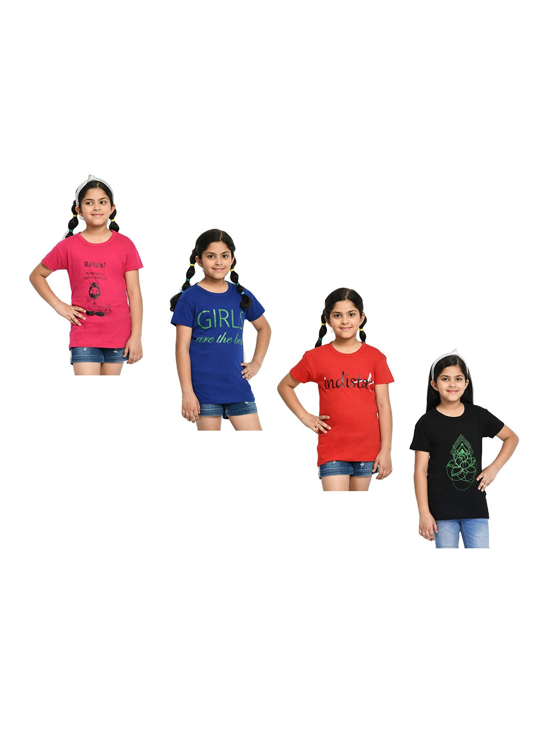 

BAESD Girls Pack Of 4 Floral Printed Cotton T-shirts, Pink
