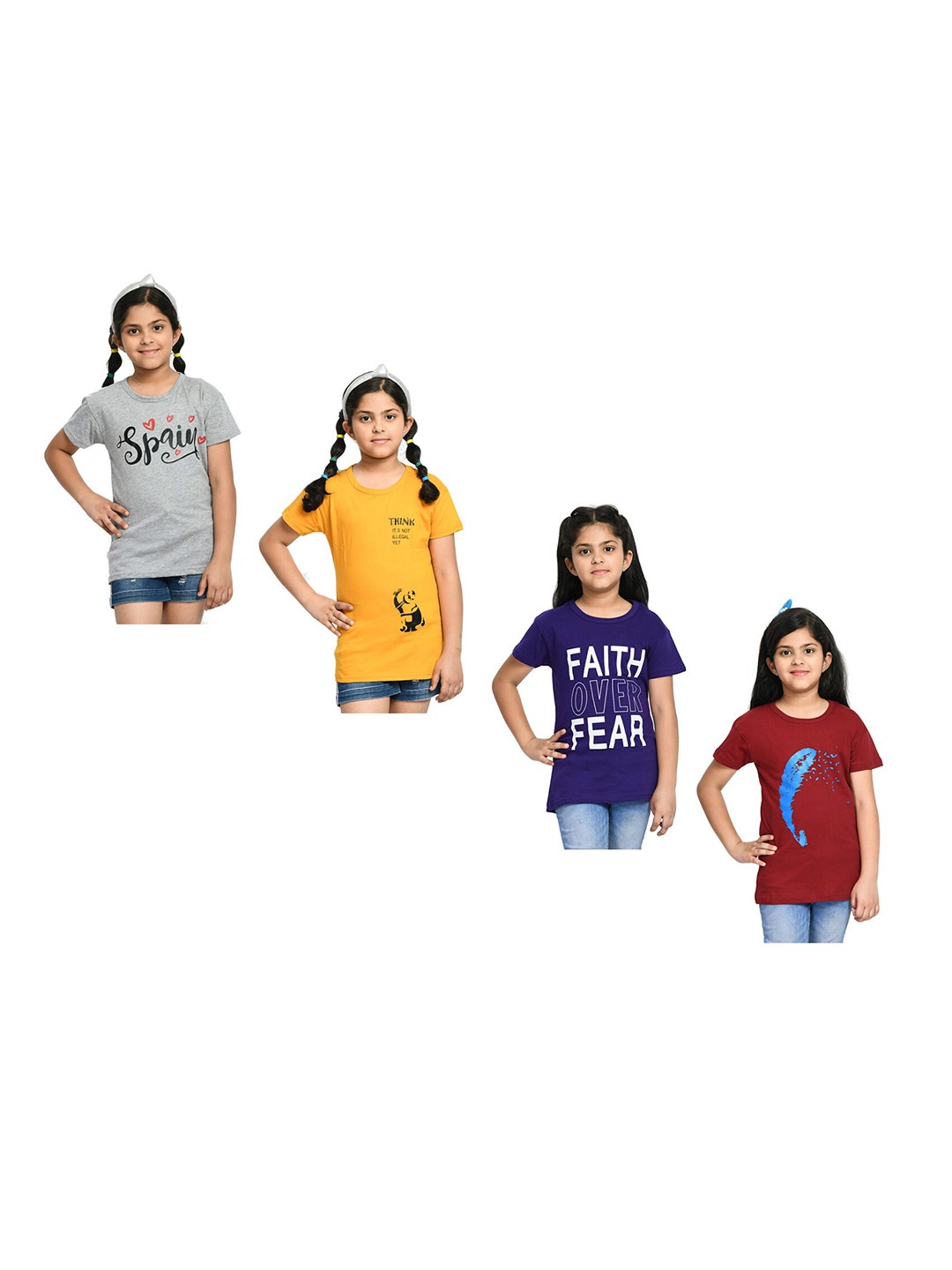 

BAESD Girls Pack Of 4 Graphic Printed Cotton T-Shirts, Navy blue