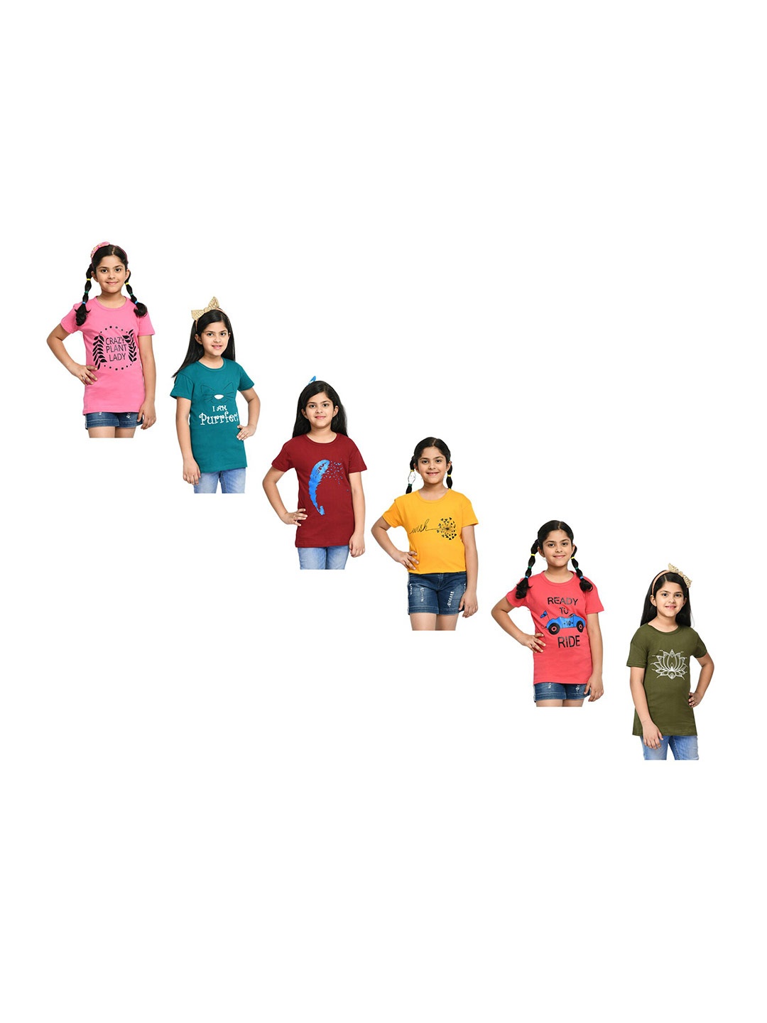 

BAESD Girls Pack Of 6 Printed Short Sleeves Cotton T-shirt, Pink