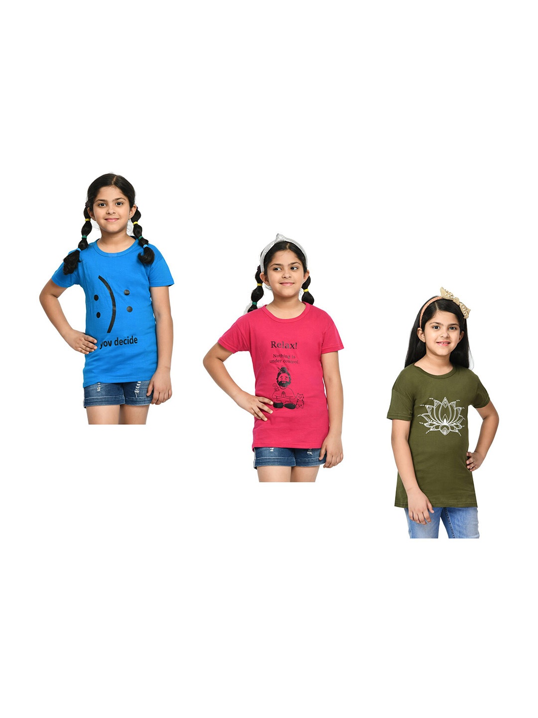 

BAESD Girls Pack Of 3 Typography Printed Cotton T-shirt, Blue