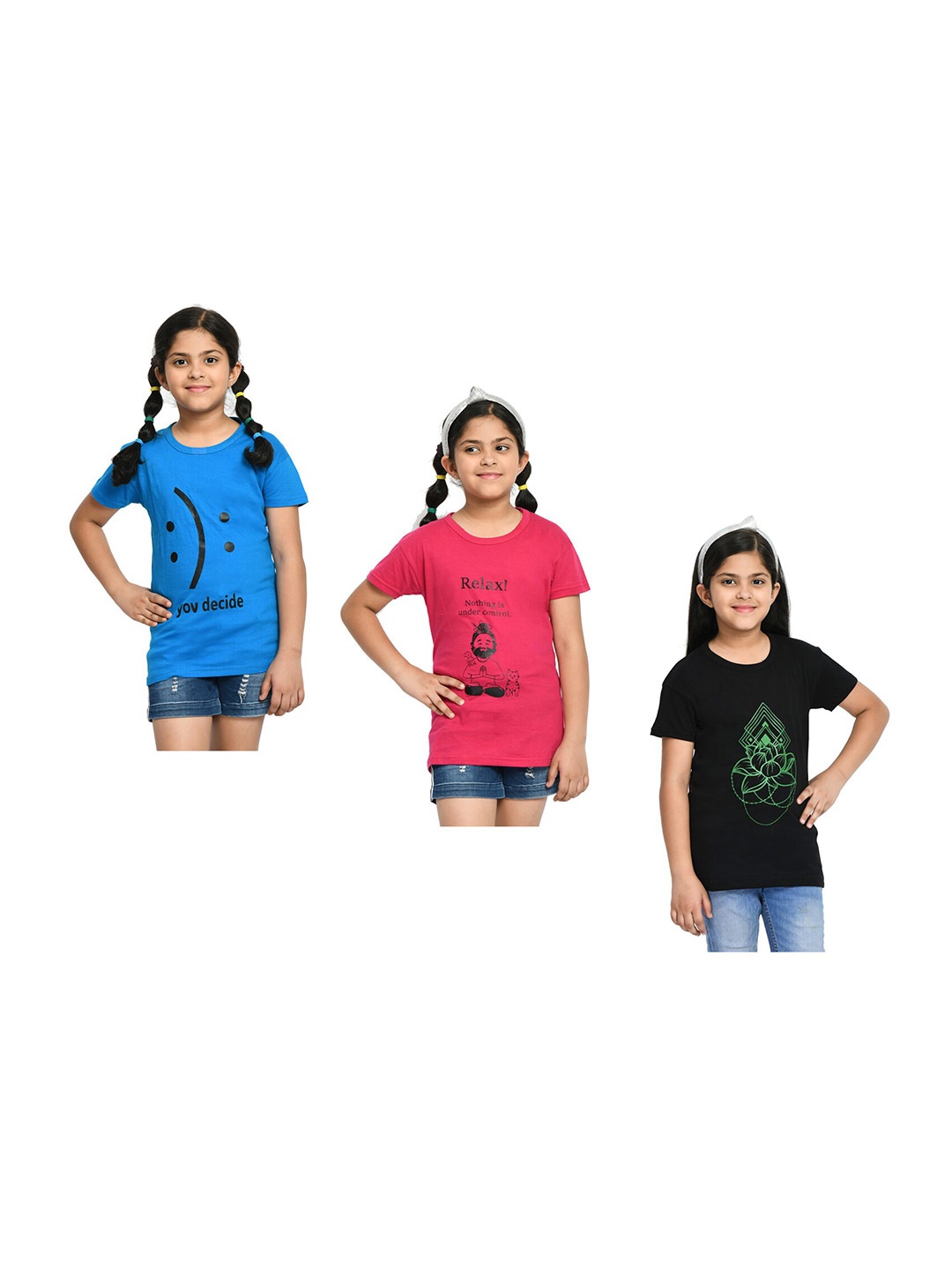 

BAESD Girls Pack Of 3 Printed Cotton T-shirts, Blue