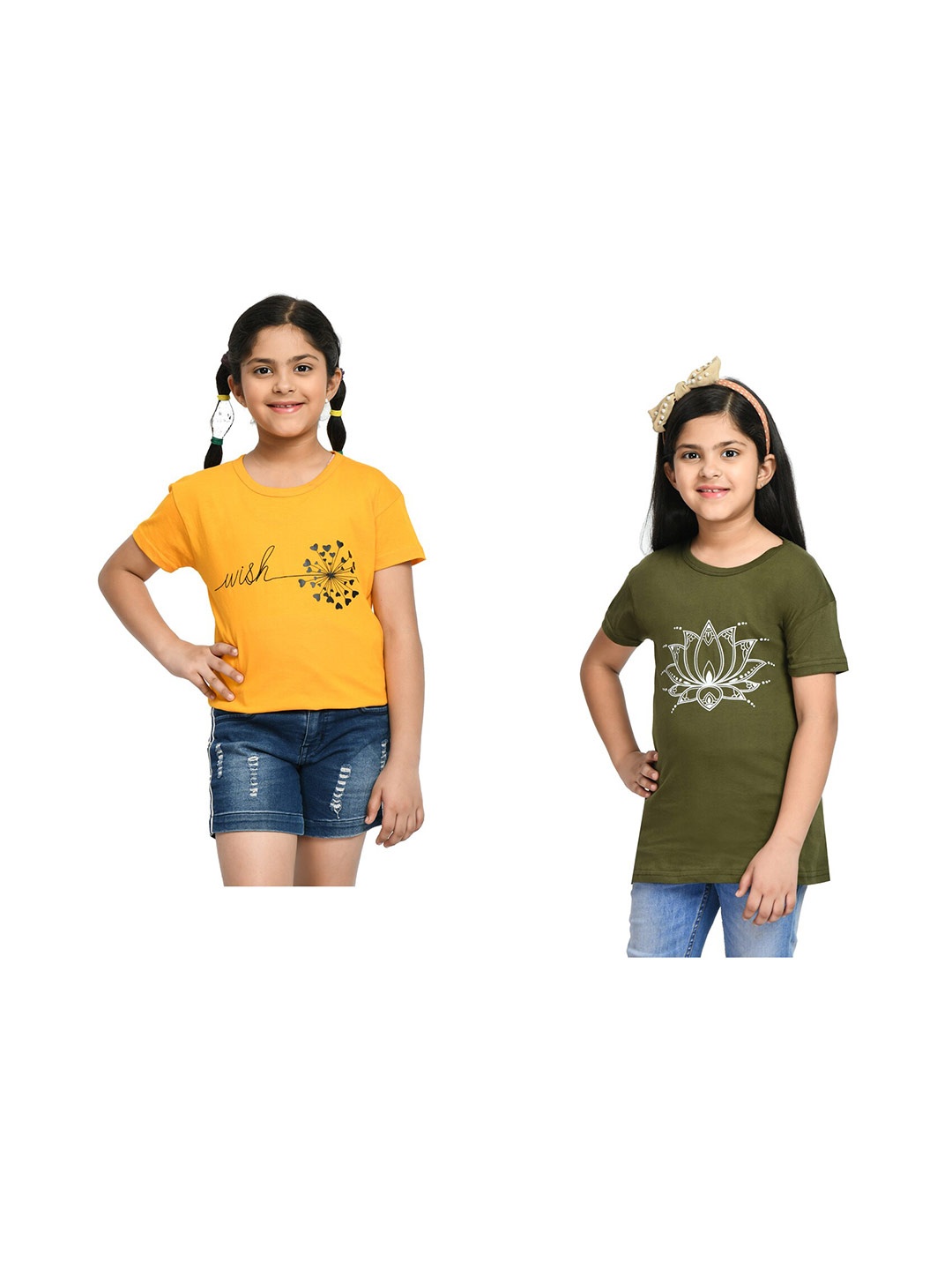 

BAESD Girls Pack Of 2 Graphic Printed Cotton T-shirts, Olive